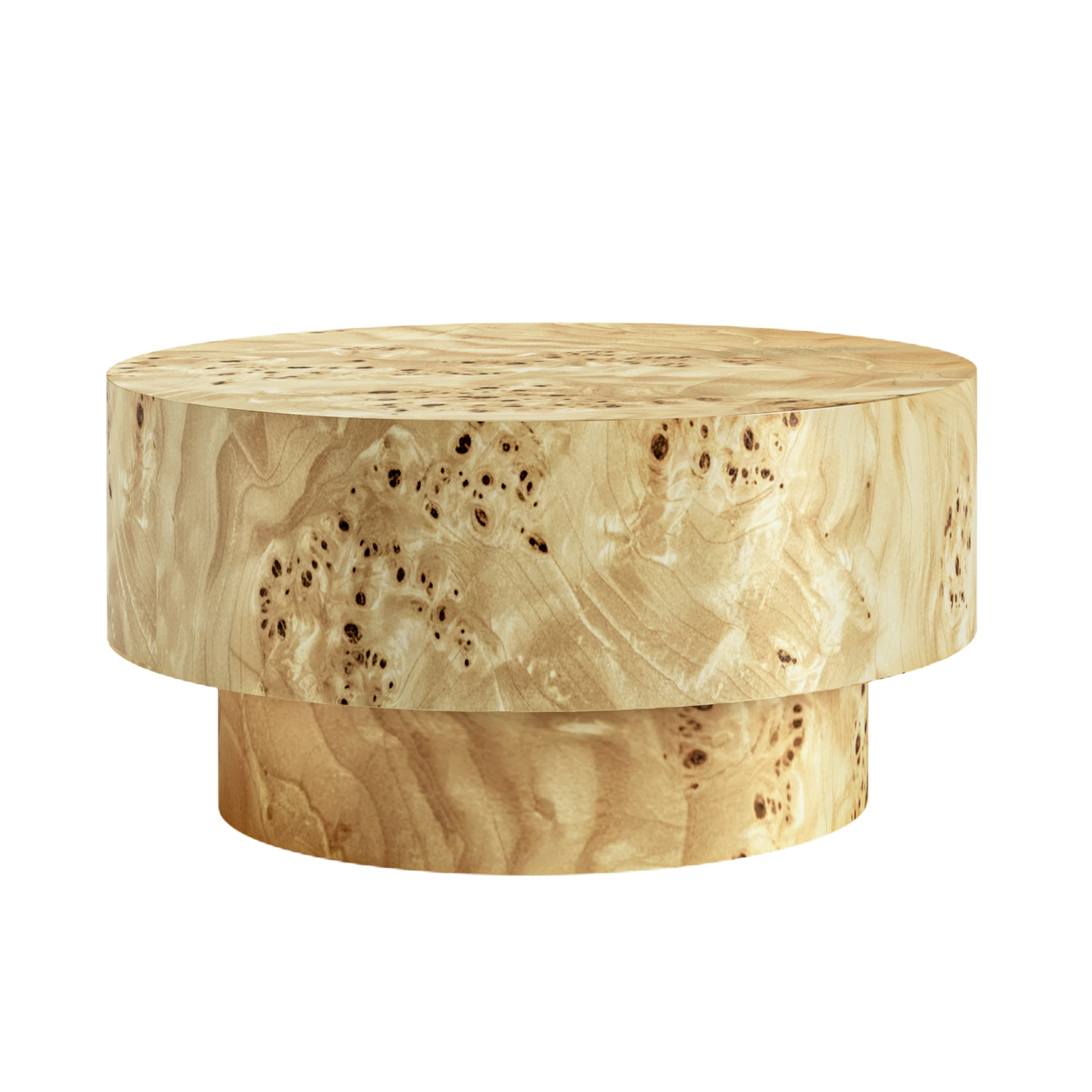 Denver Natural Burl Wood Round Drum Coffee Table