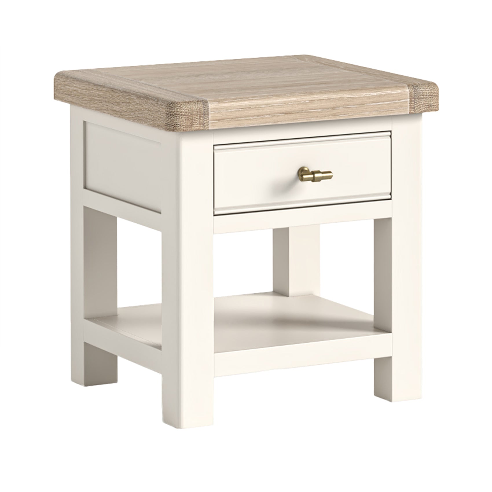 Westbourne Coconut Milk White Oak Wood Side Table with Shelf