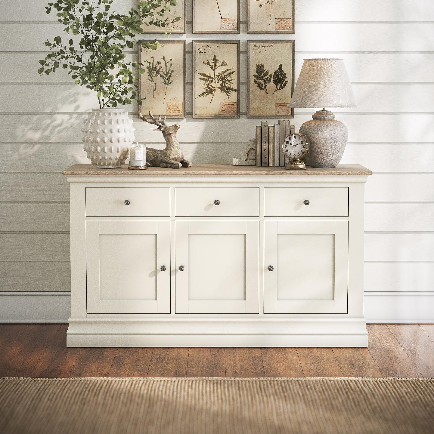 Burford Coconut Milk White Wood 3 Door & 3 Drawer Sideboard