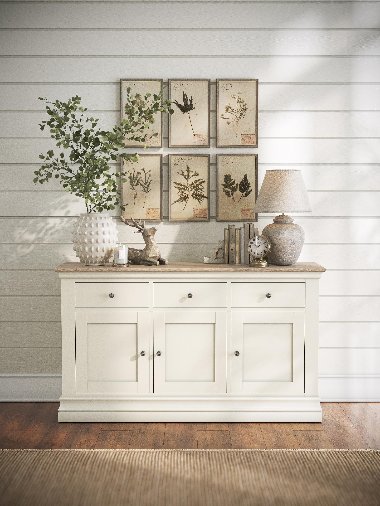 Burford Coconut Milk White Wood 3 Door & 3 Drawer Sideboard