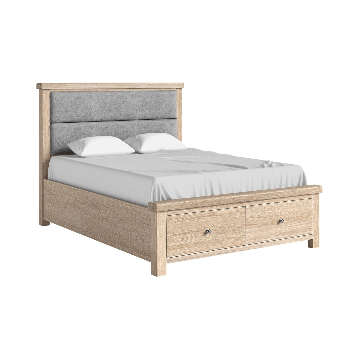 Jackson Whitewash Oak Wood King Size Bed - Grey Headboard