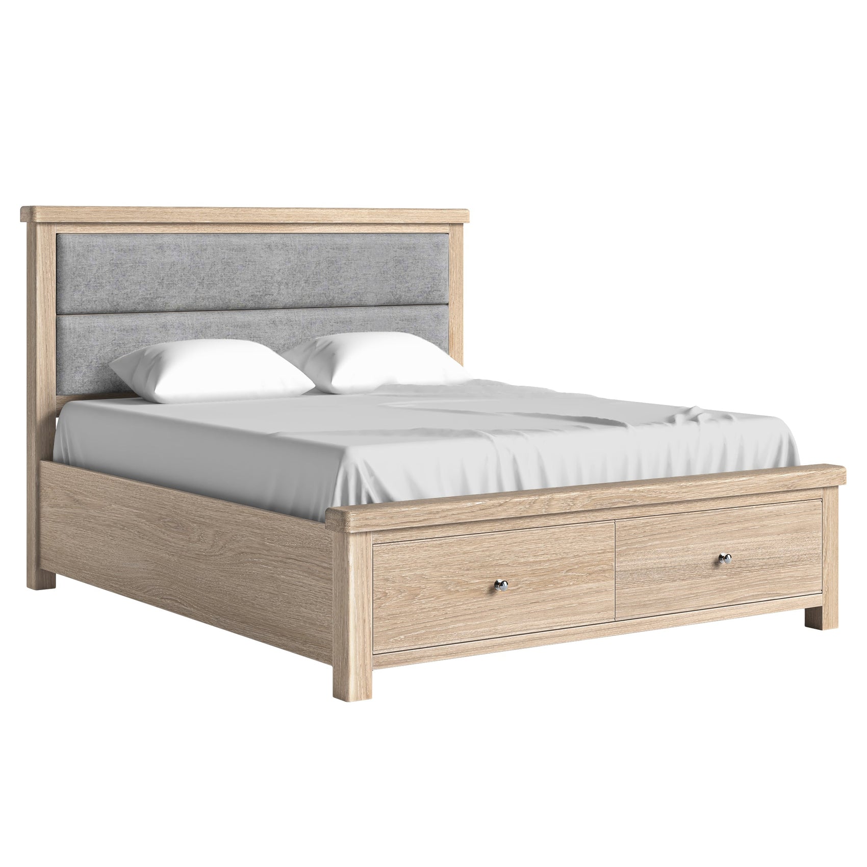 Jackson Whitewash Oak Wood Super King Size Bed - Grey Headboard