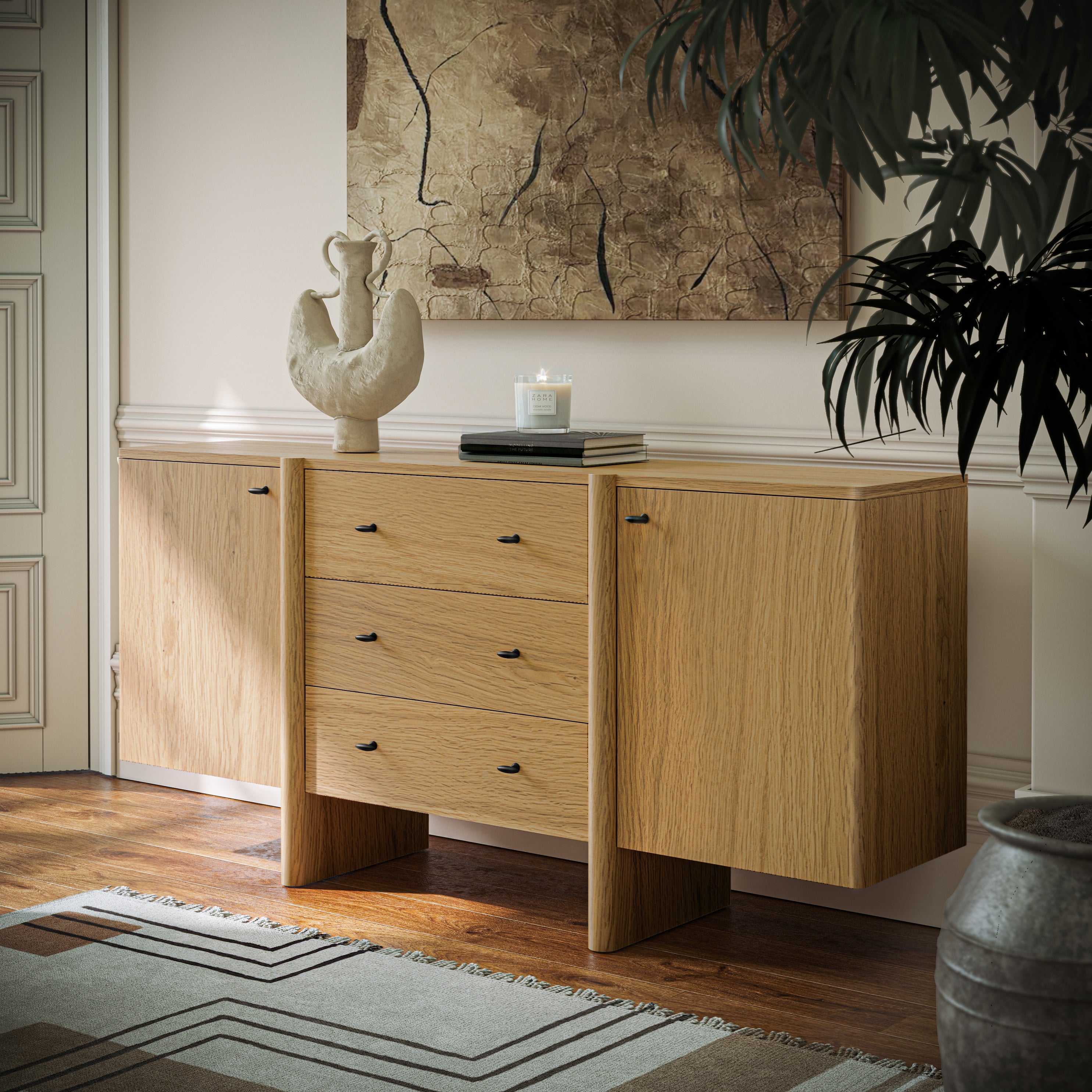 Solara Natural Oak Wood Sideboard - Large with Drawer