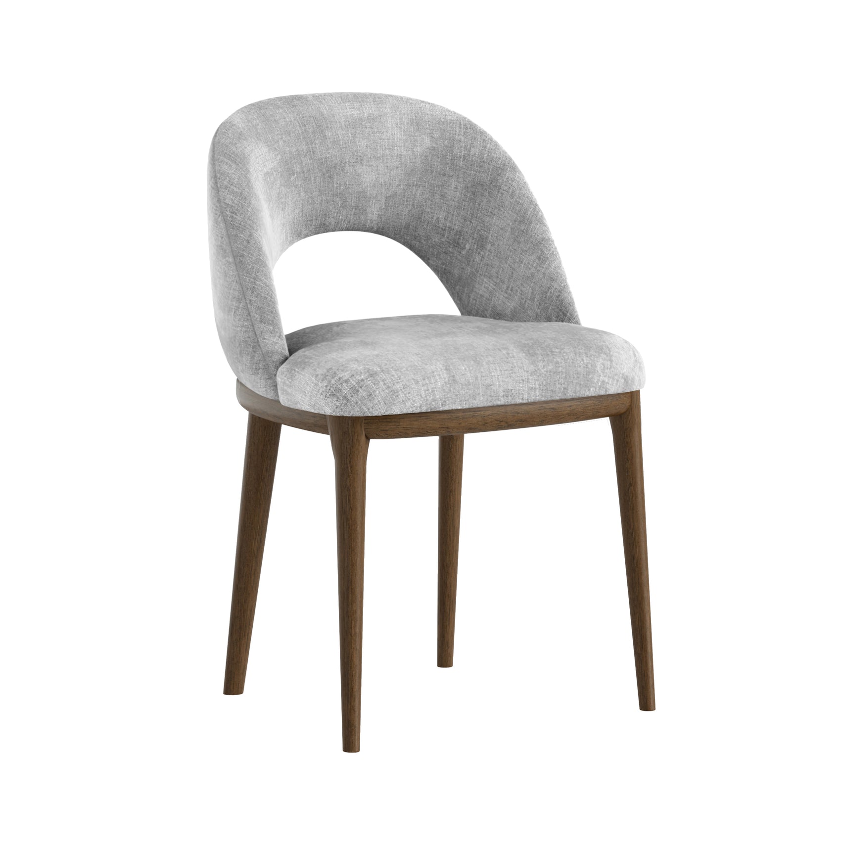 Set of 2 Arden Light Grey Chenille & Brown Wood Dining Chairs