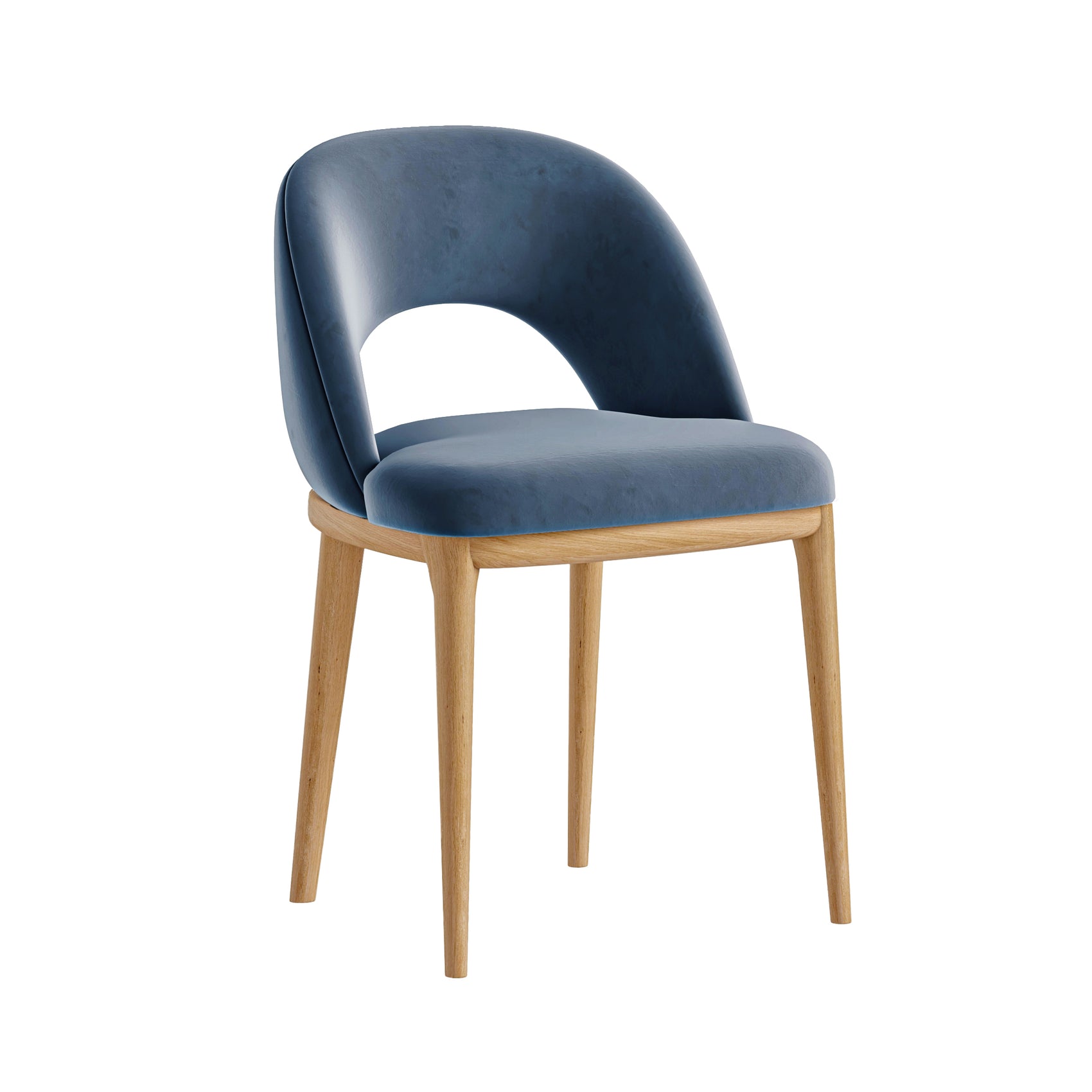 Set of 2 Arden Smokey Blue Velvet & Natural Wood Dining Chairs