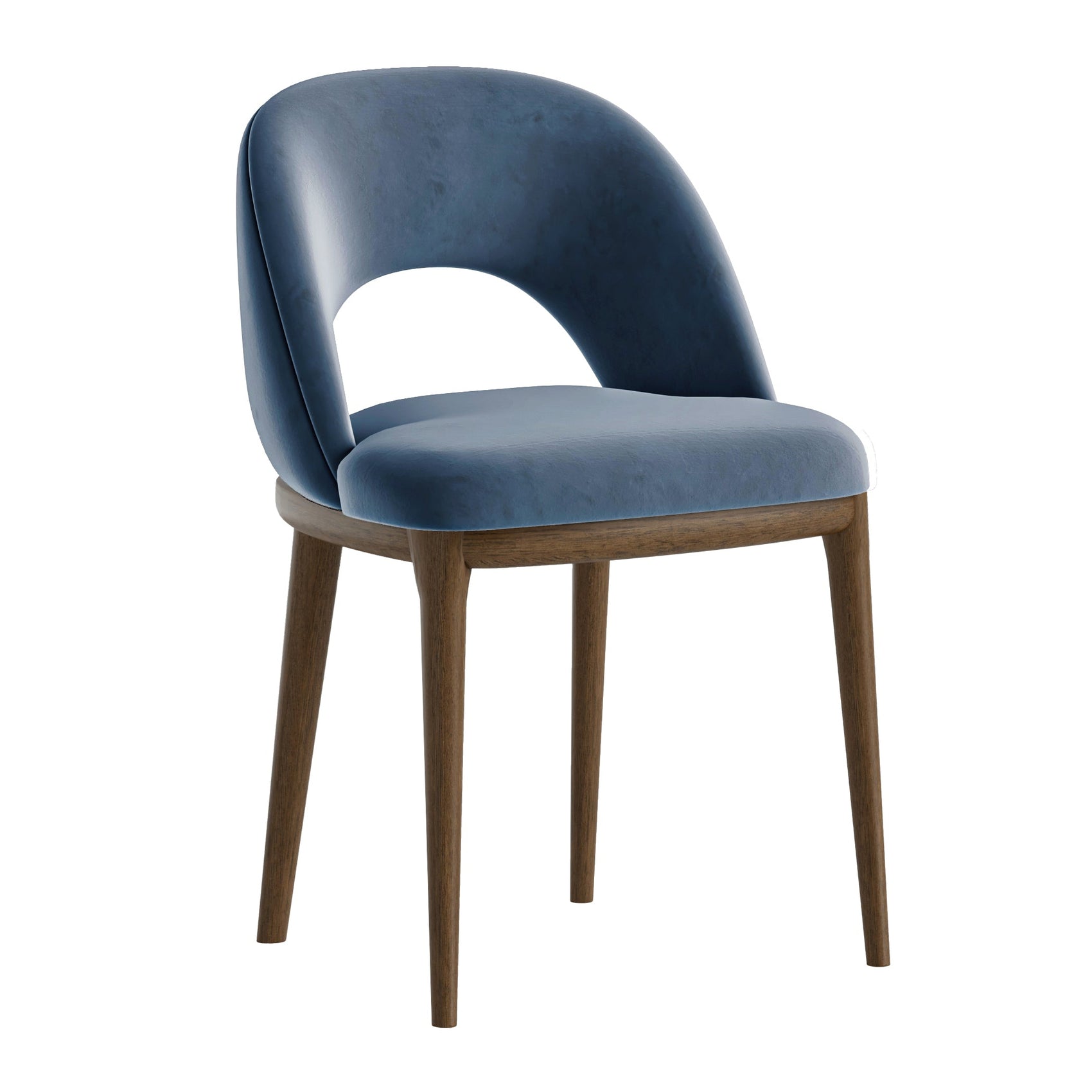 Set of 2 Arden Smokey Blue Velvet & Brown Wood Dining Chairs