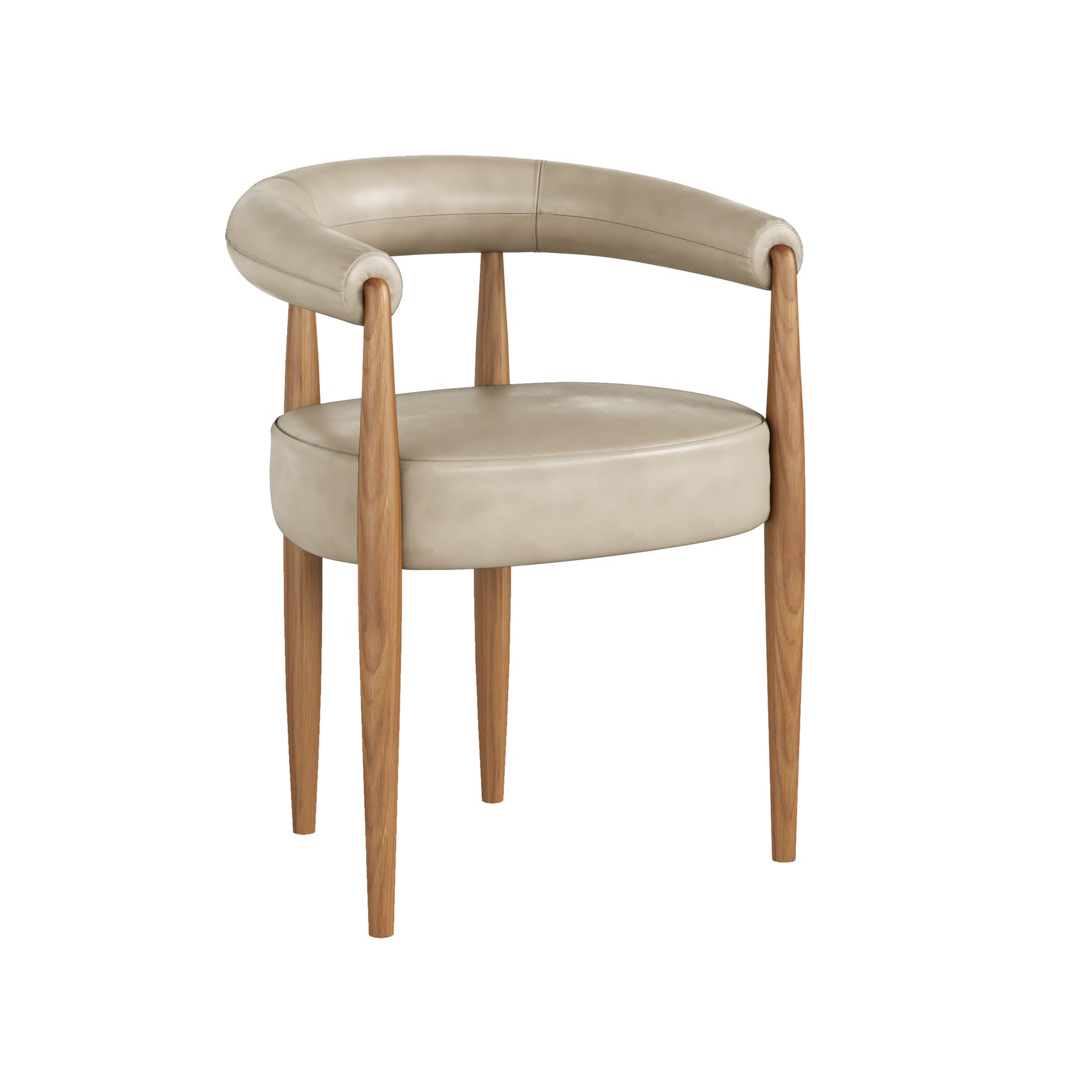 Set of 2 Viera Beige Mushroom Faux Leather & Natural Wood Dining Chairs