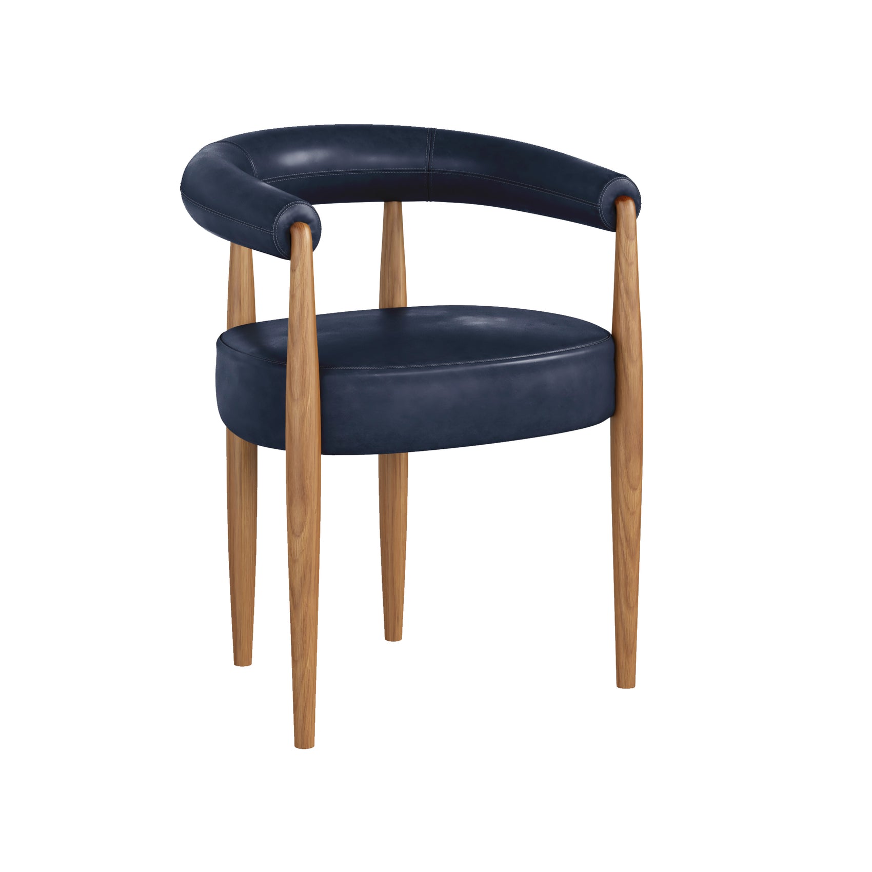 Set of 2 Viera Midnight Blue Faux Leather & Natural Wood Dining Chairs