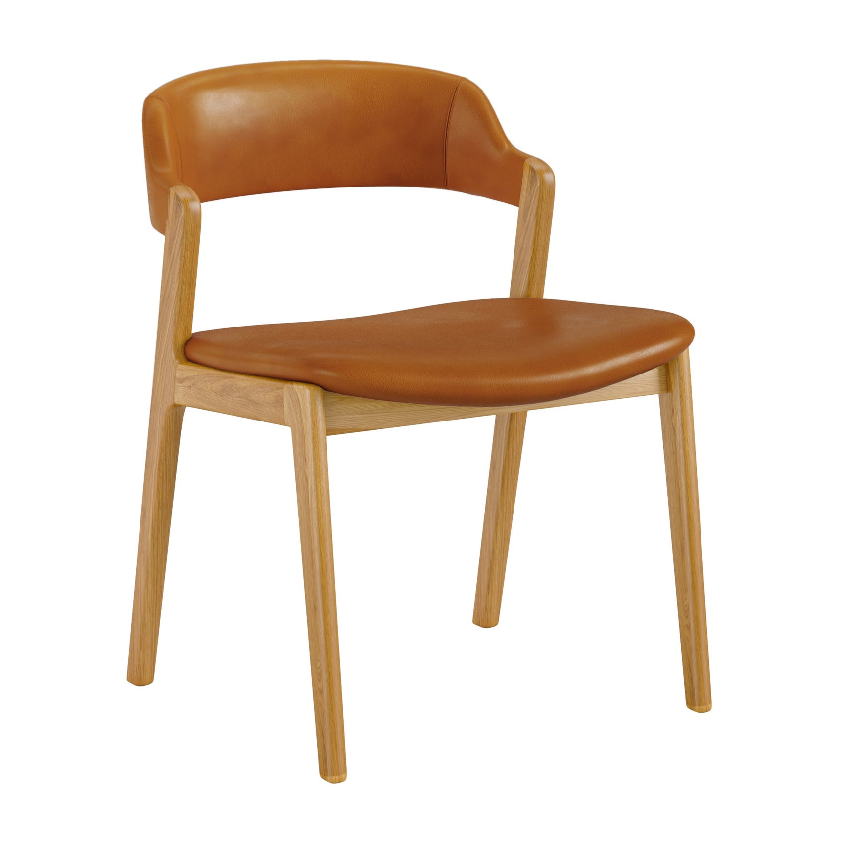 Set Of 2 Theo Tan Brown Faux Leather & Natural Wood Dining Chairs
