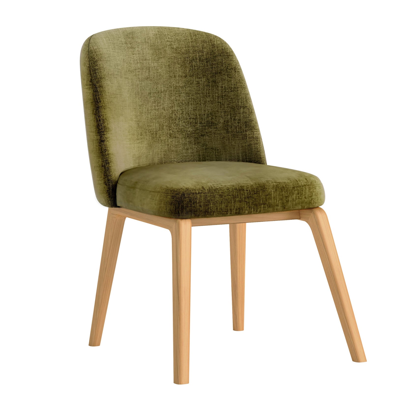 Set of 2 Amelie Olive Green Chenille & Natural Wood Dining Chairs