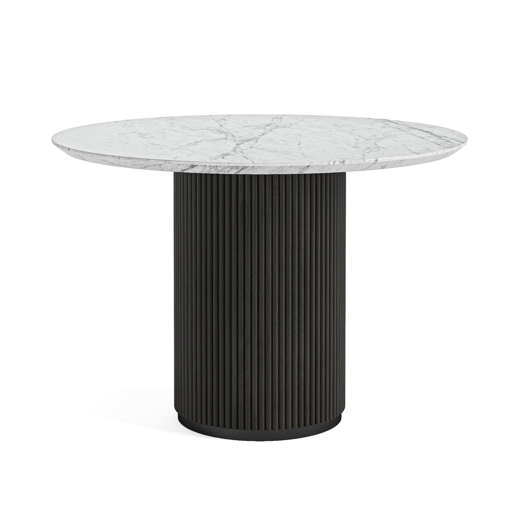 Hudson Black Ribbed Mango Wood & White Marble Round Dining Table Marble Top