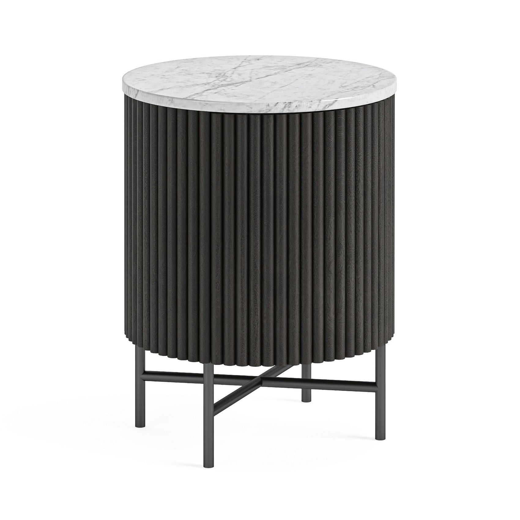 Hudson Black Ribbed Mango Wood & White Marble Side Table
