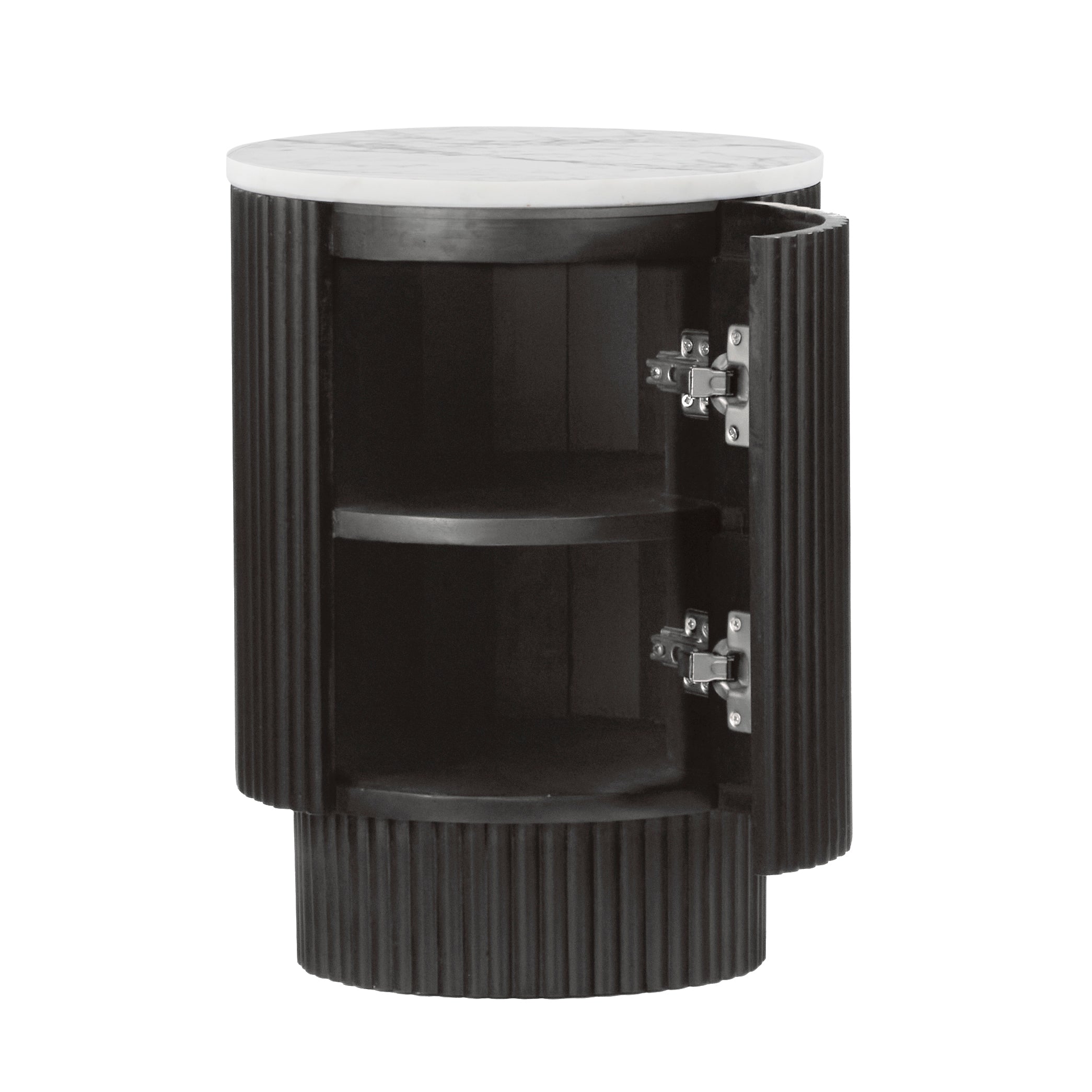 Hudson Black Ribbed Mango Wood & White Marble Side Table with Door