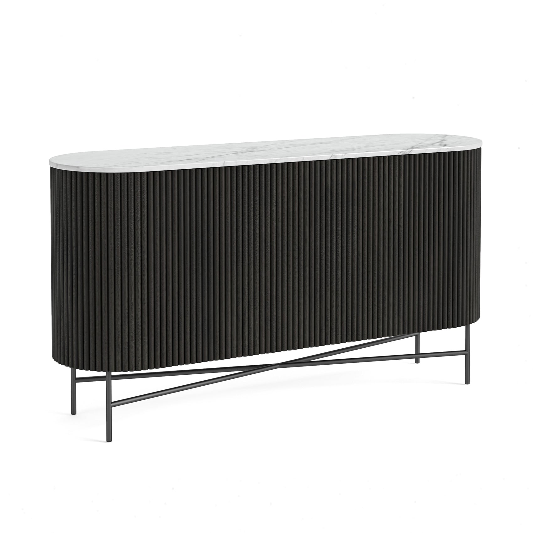 Hudson Black Ribbed Mango Wood & White Marble 
Sideboard - Large