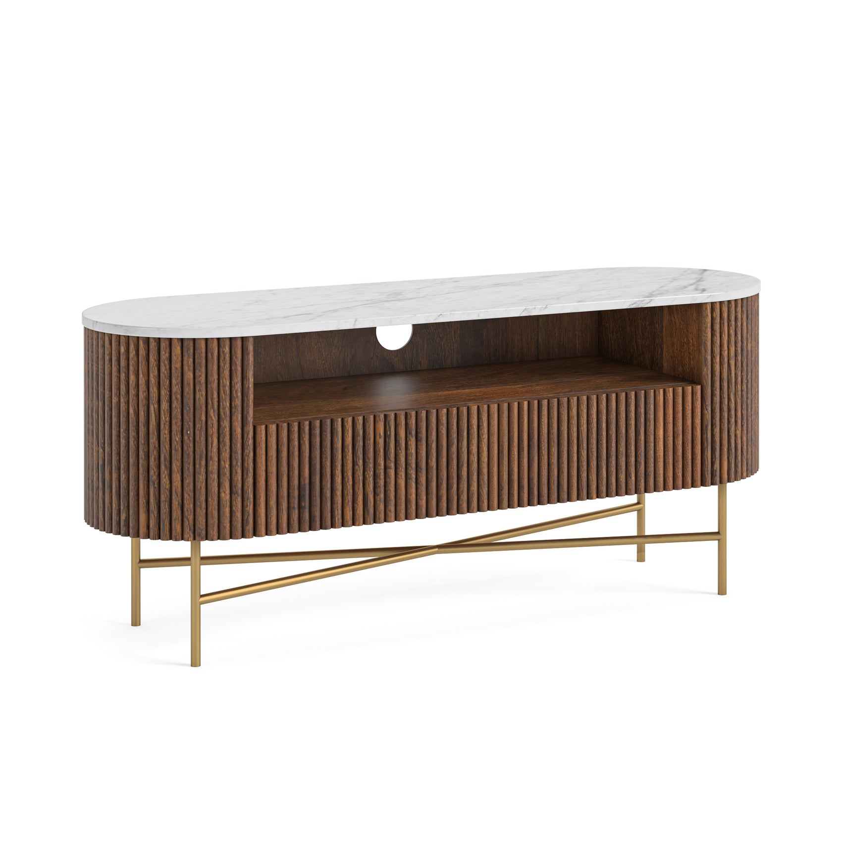 Marlow Brown Ribbed Mango Wood & White Marble Small TV Unit