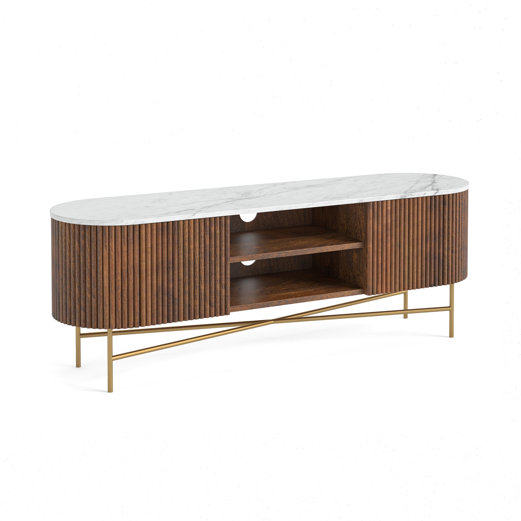 Marlow Brown Ribbed Mango Wood & White Marble Large TV Unit