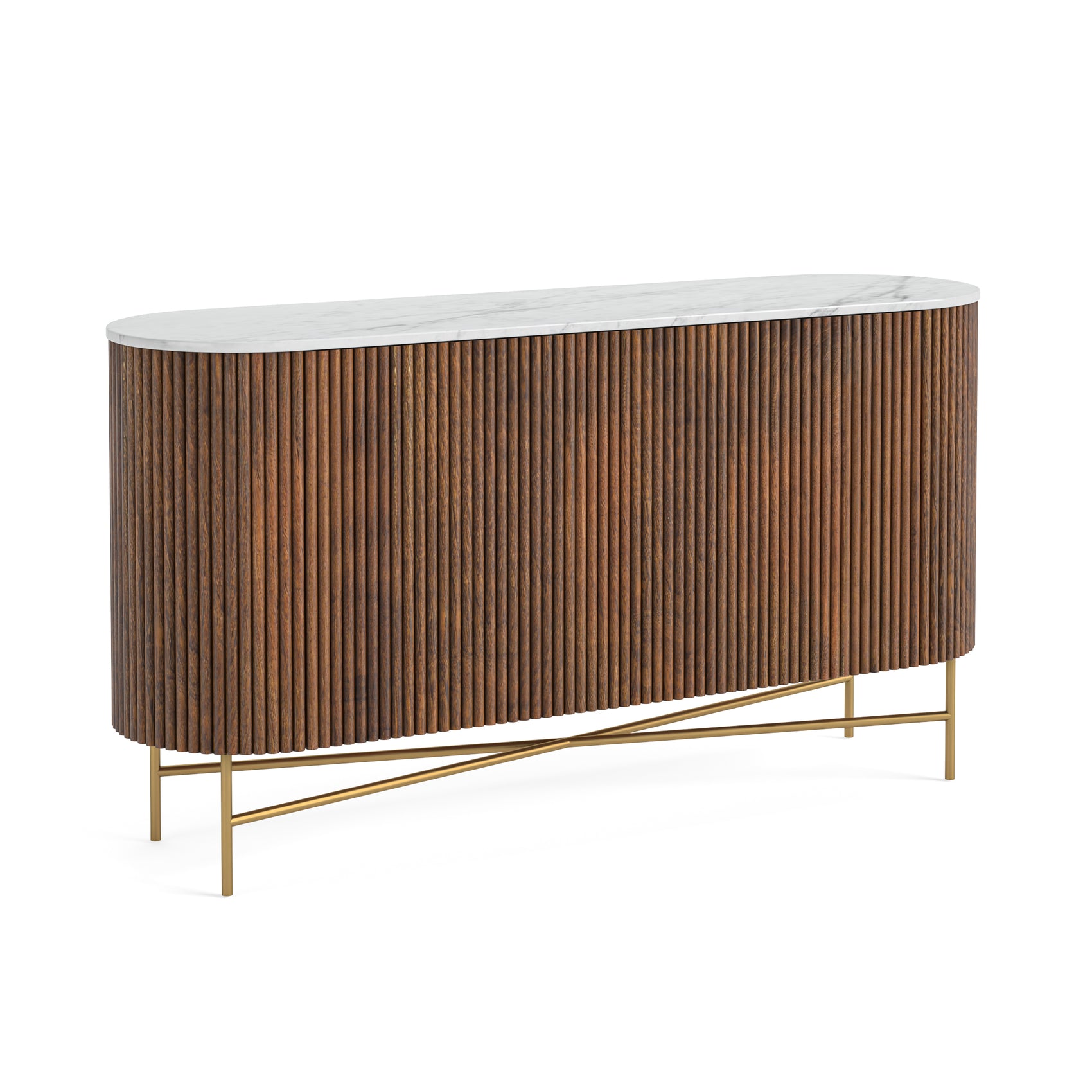 Marlow Brown Ribbed Mango Wood & White Marble Sideboard - Large