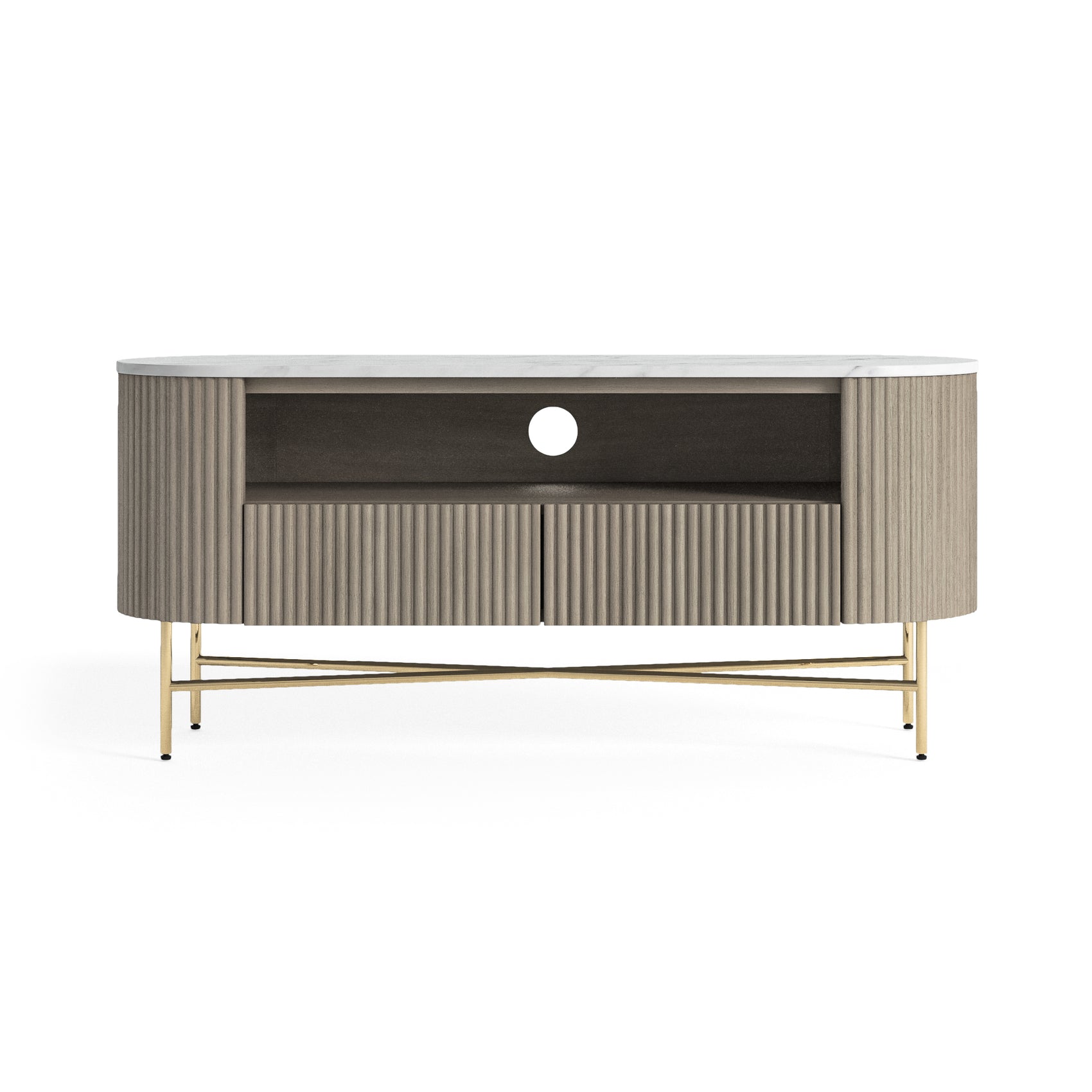 Monroe Grey Ribbed Mango Wood & White Marble Small TV Unit