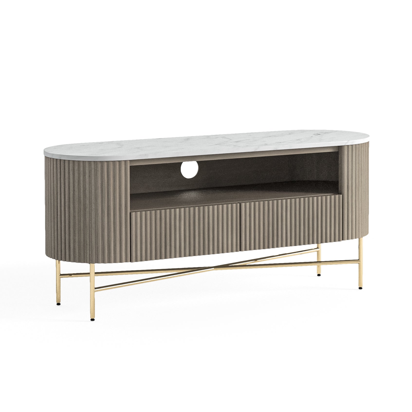 Monroe Grey Ribbed Mango Wood & White Marble Small TV Unit