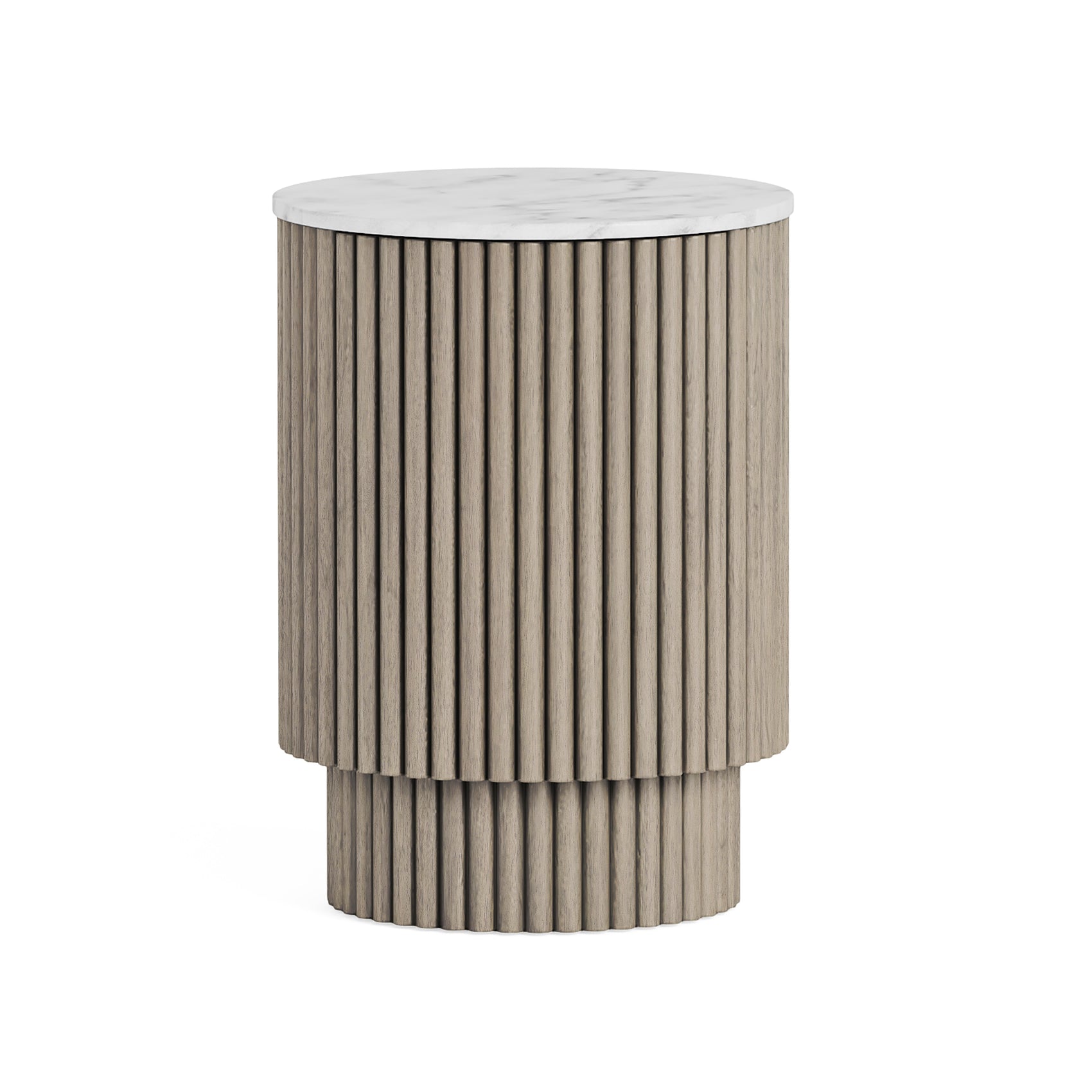 Monroe Grey Ribbed Mango Wood & White Marble Side Table with Door