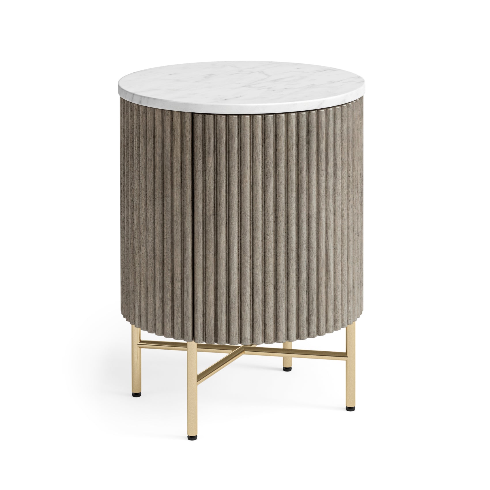Monroe Grey Ribbed Mango Wood & White Marble Cupboard