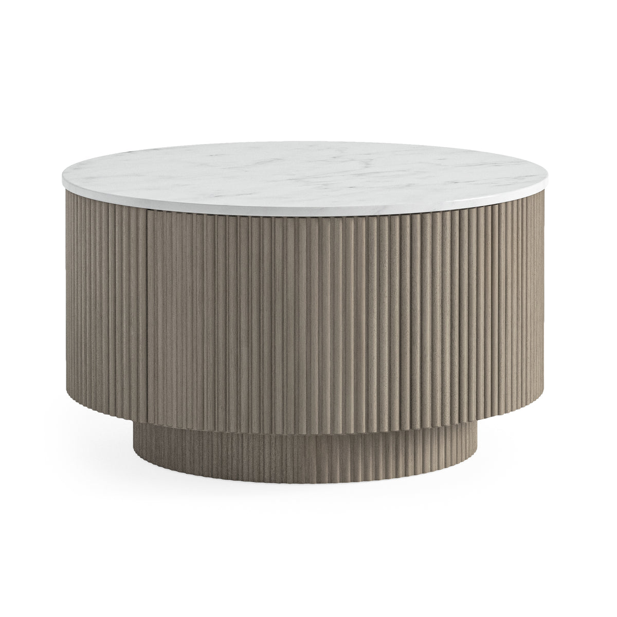 Monroe Grey Ribbed Mango Wood & White Marble Round Coffee Table