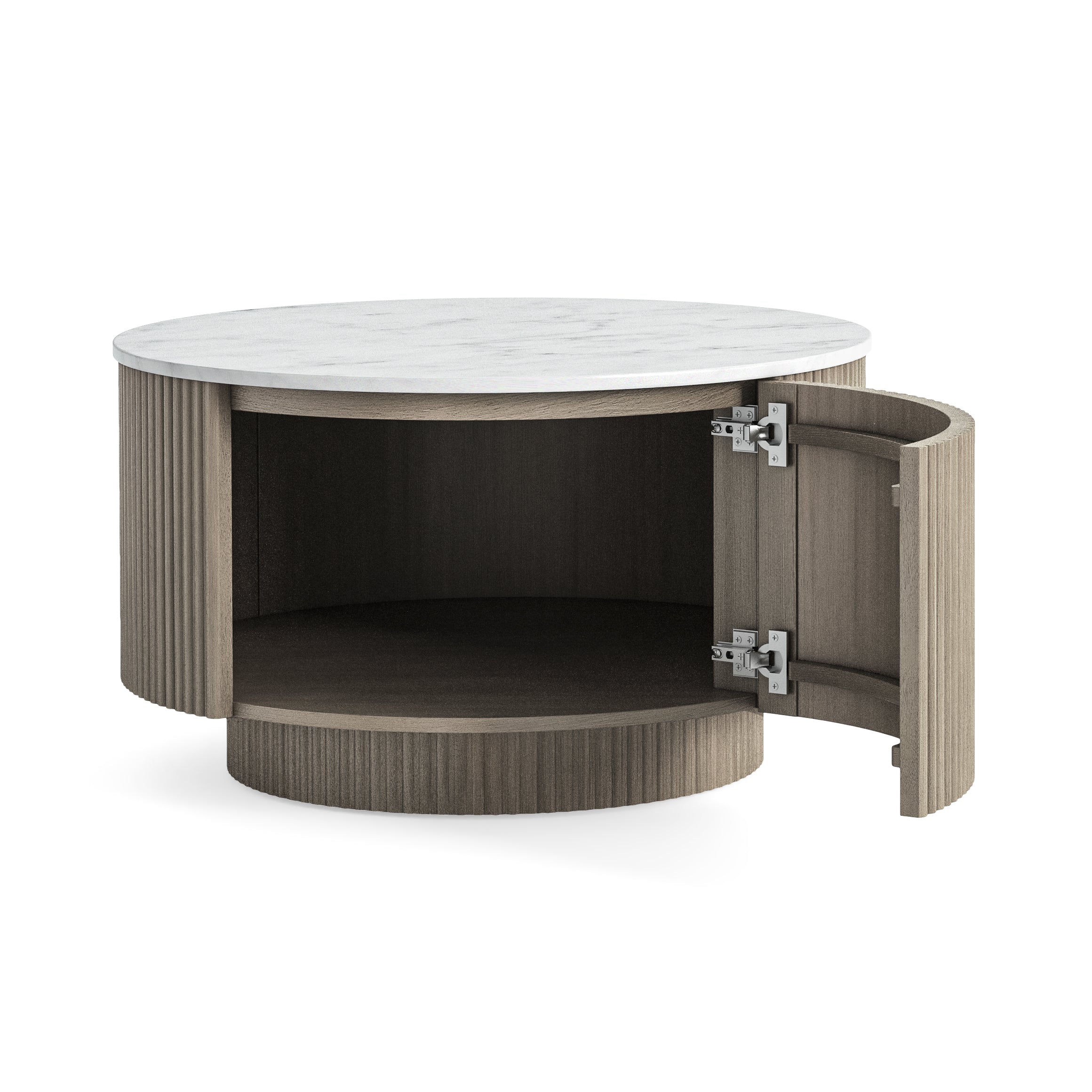 Monroe Grey Ribbed Mango Wood & White Marble Round Coffee Table