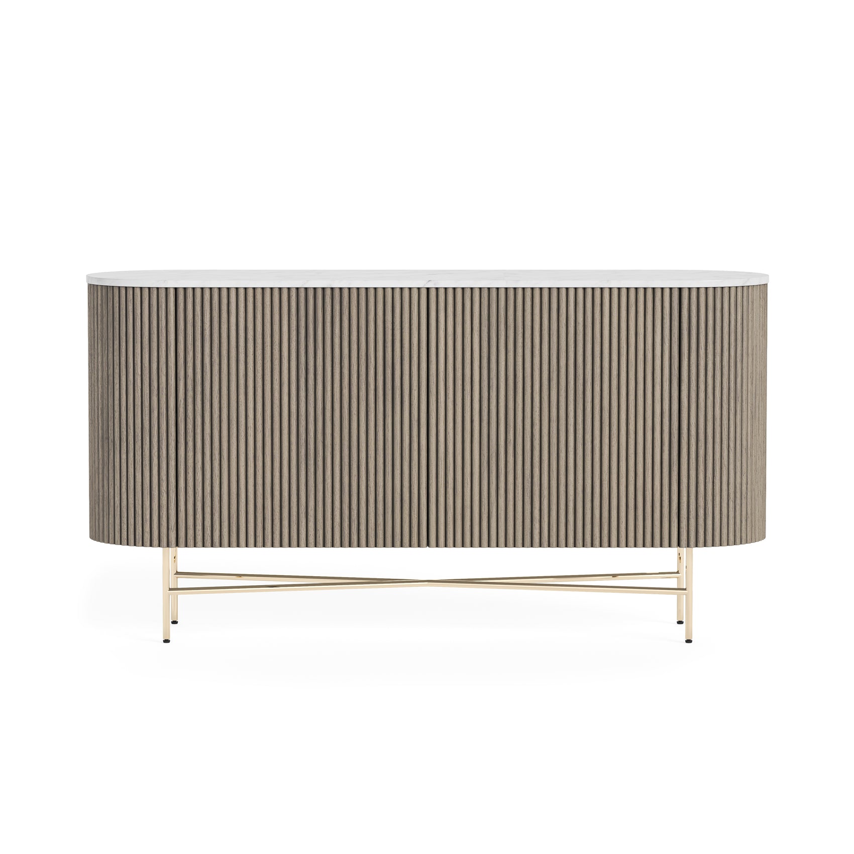 Monroe Grey Ribbed Mango Wood & White Marble Sideboard - Large