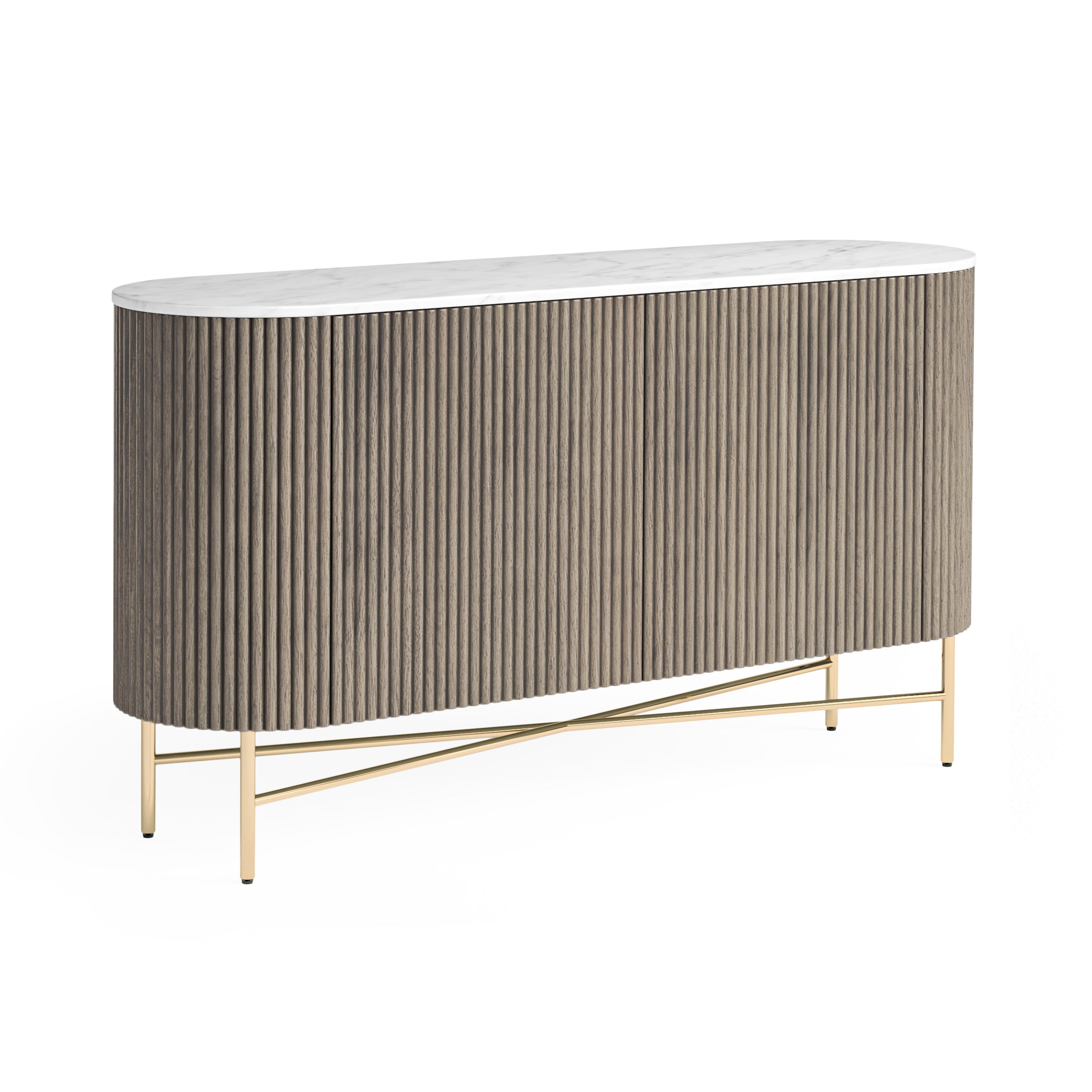 Monroe Grey Ribbed Mango Wood & White Marble Sideboard - Large
