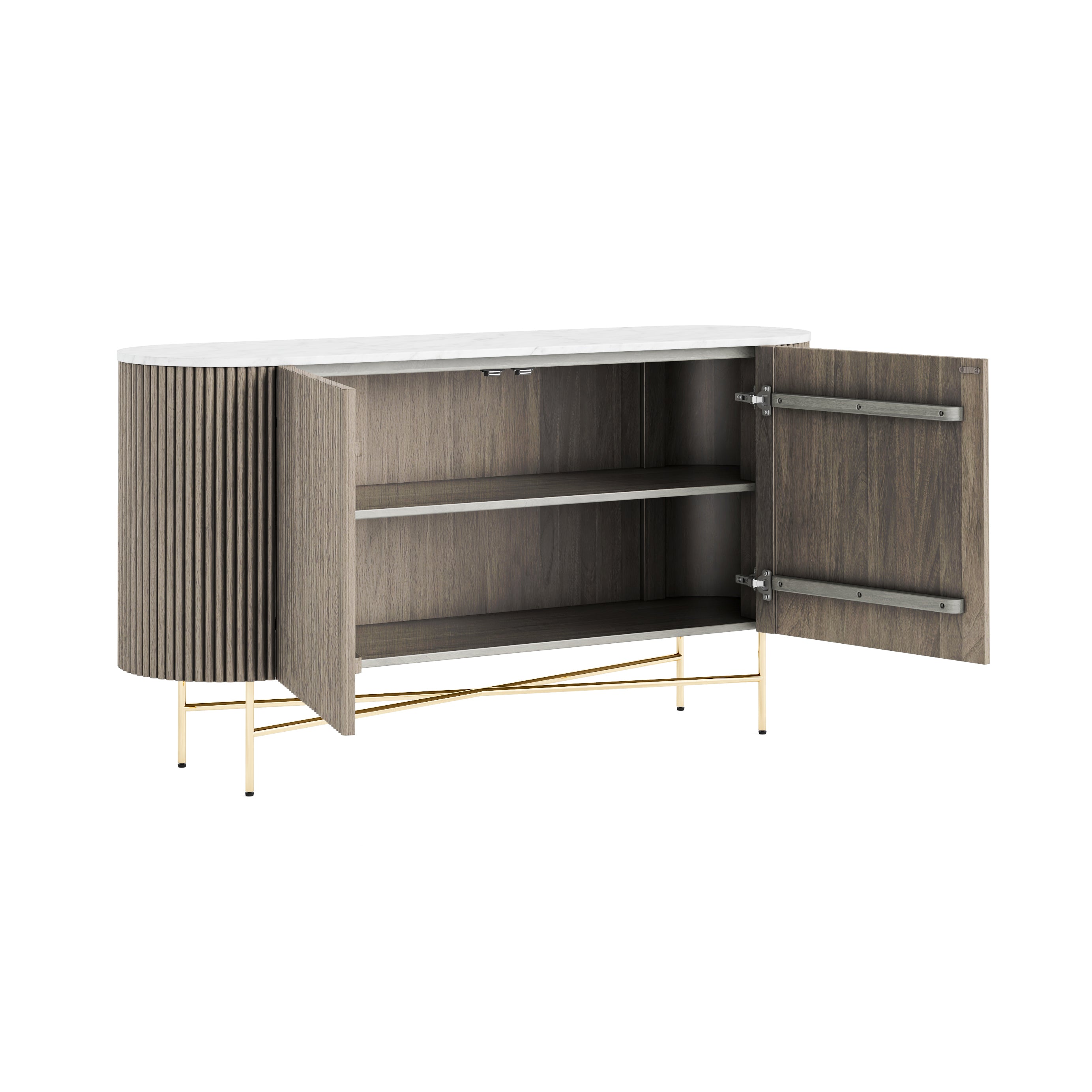 Monroe Grey Ribbed Mango Wood & White Marble Sideboard - Large