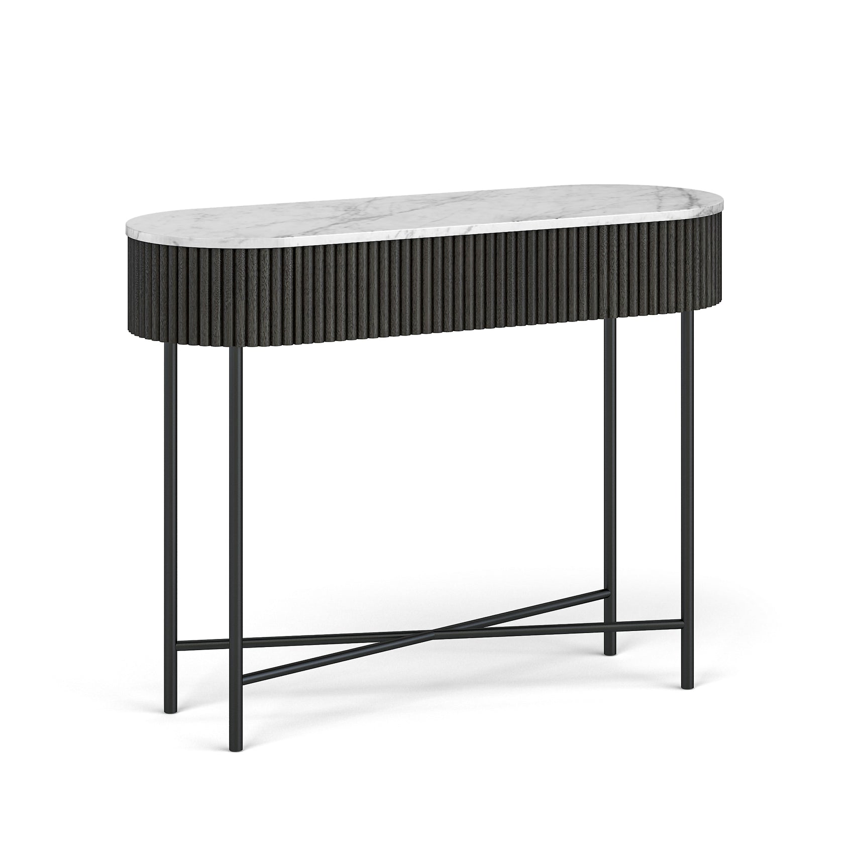 Hudson Black Ribbed Mango Wood & White Marble Console Table