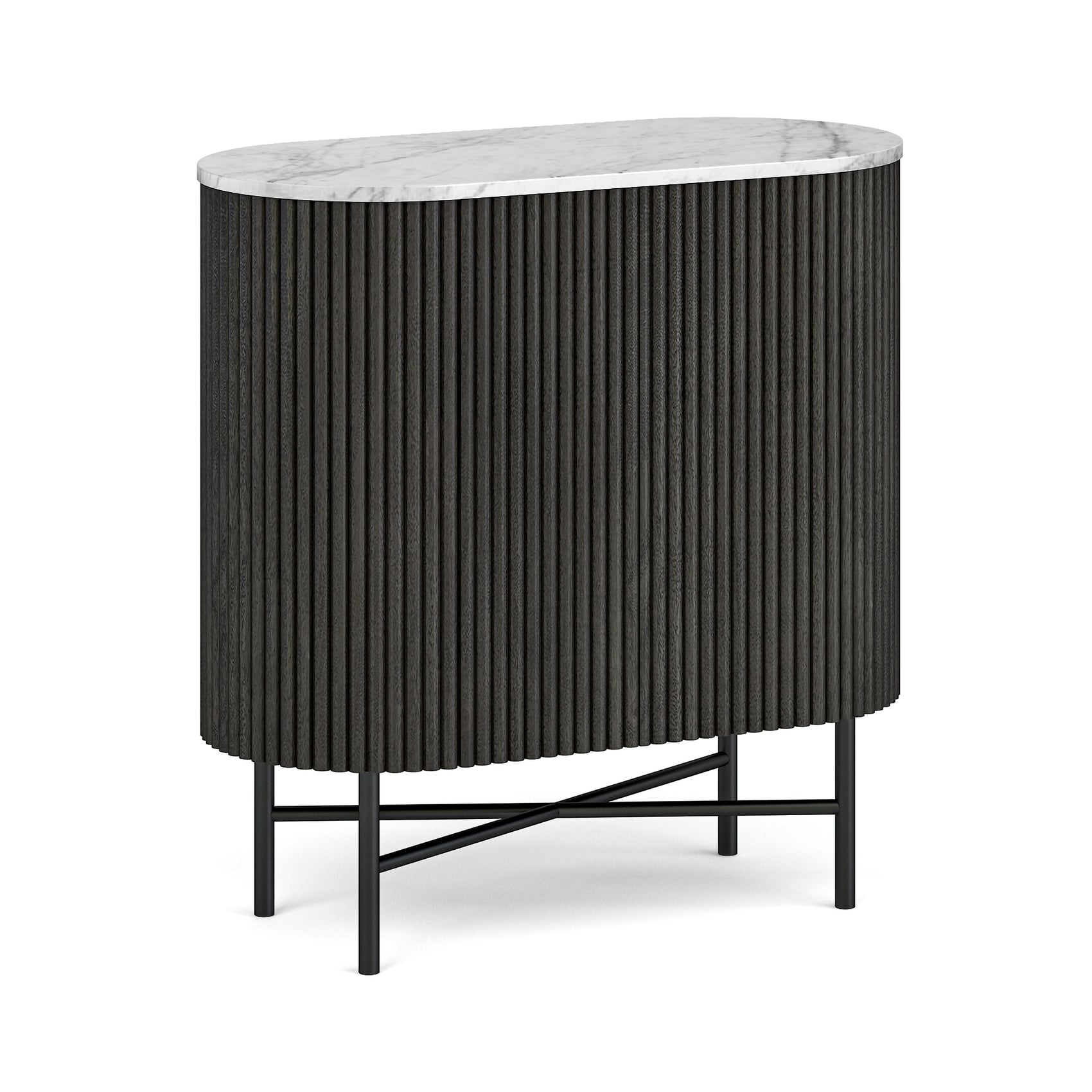 Hudson Black Ribbed Mango Wood & White Marble 
Sideboard - Mini