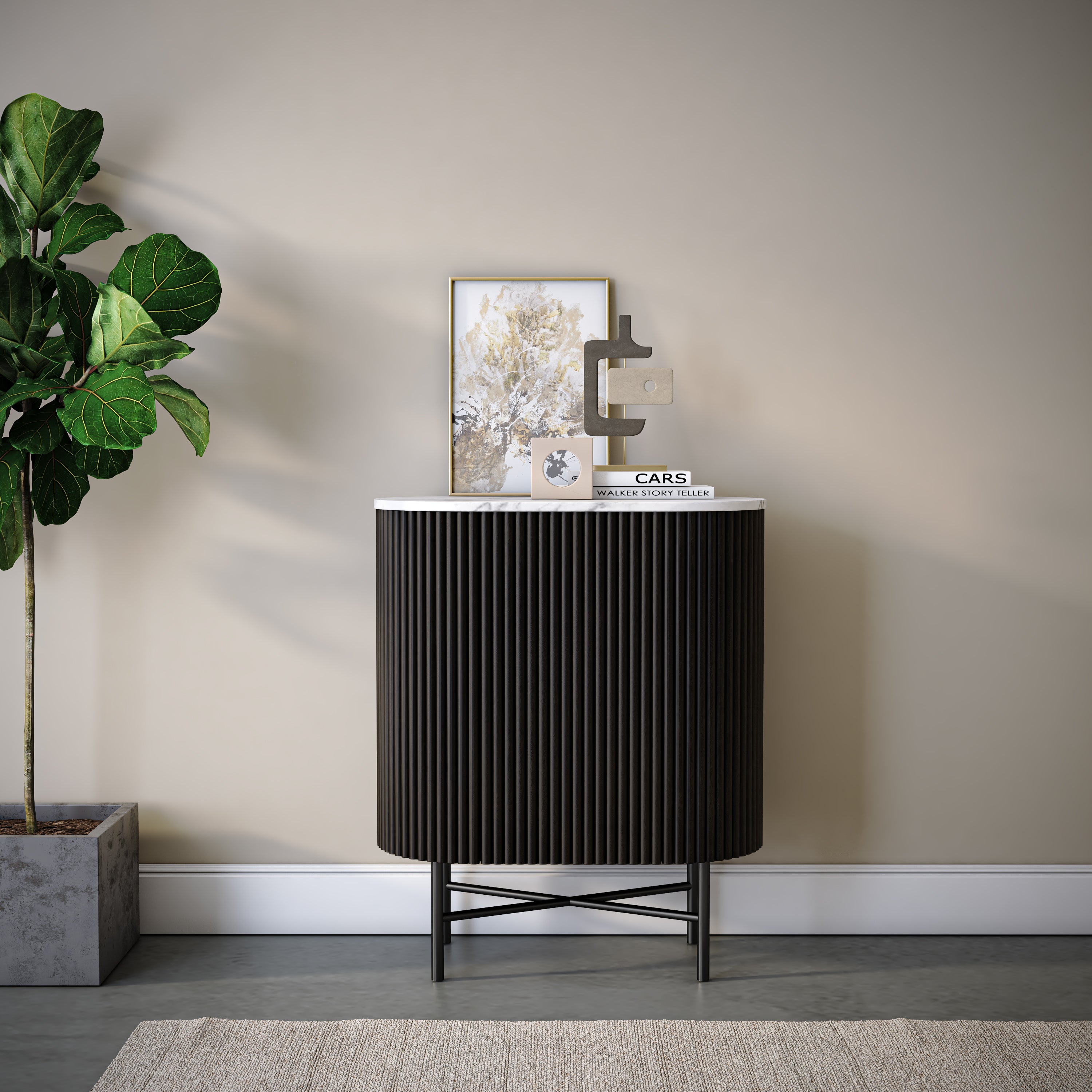 Hudson Black Ribbed Mango Wood & White Marble 
Sideboard - Mini