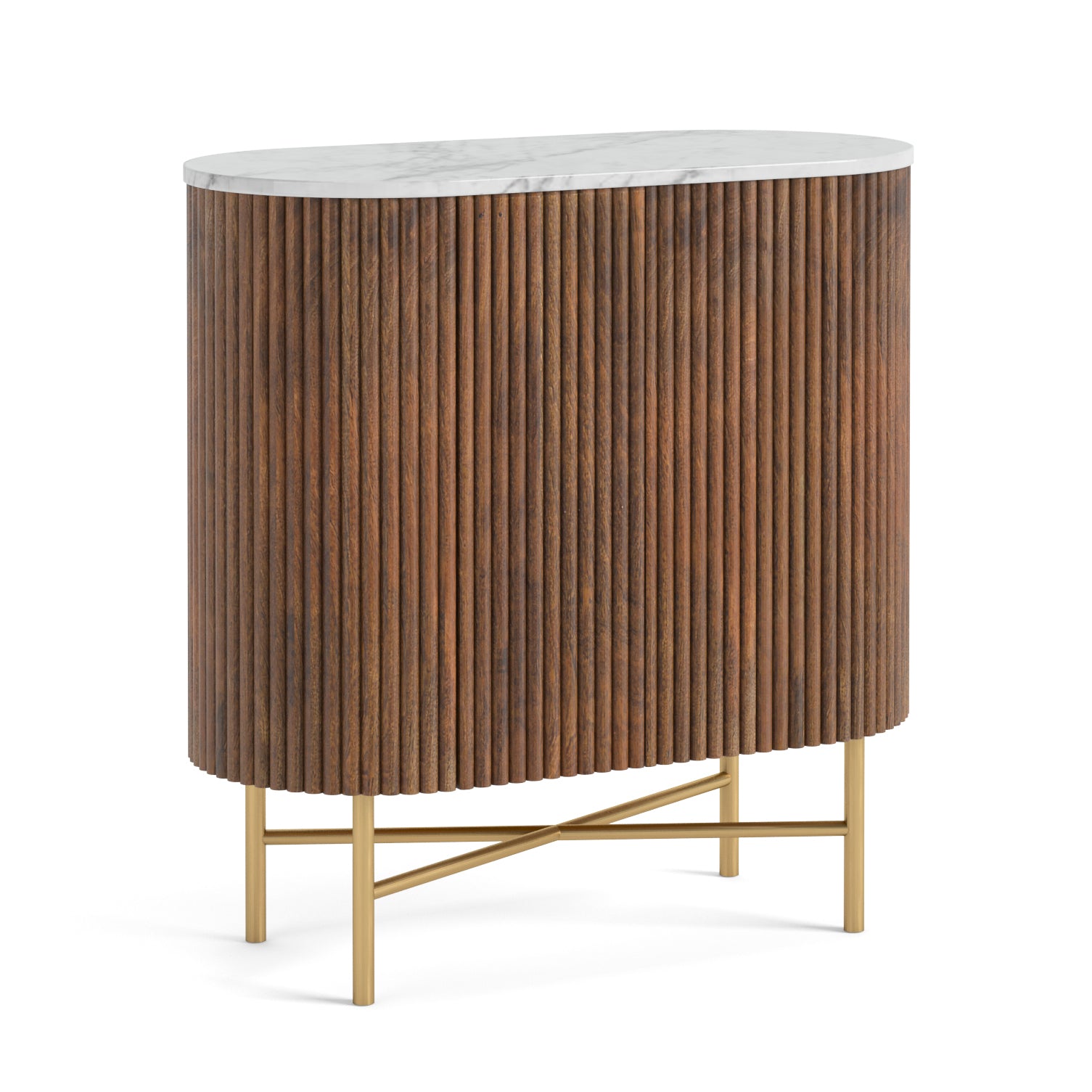 Marlow Brown Ribbed Mango Wood & White Marble Sideboard - Mini