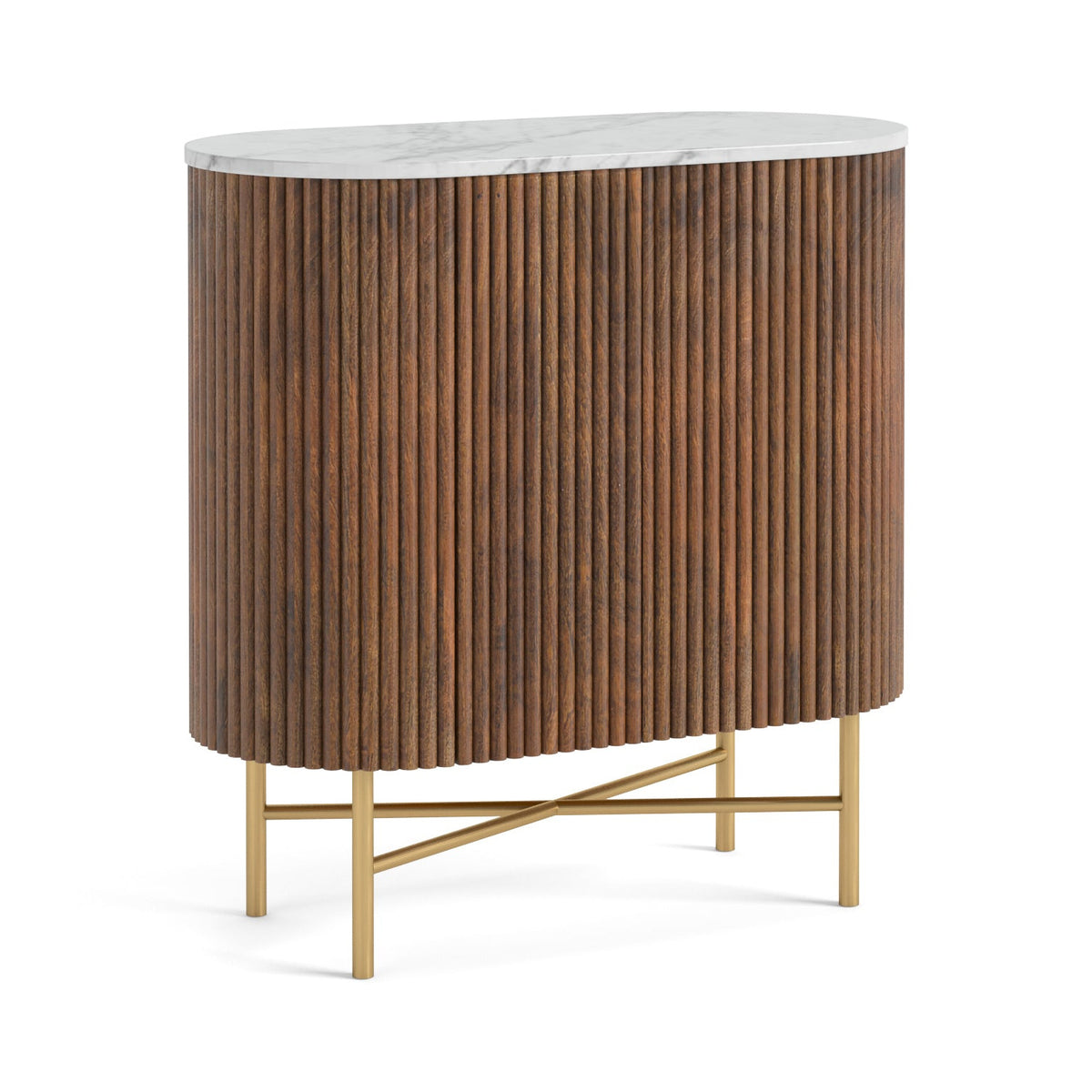 Marlow Brown Ribbed Mango Wood & White Marble Sideboard - Mini
