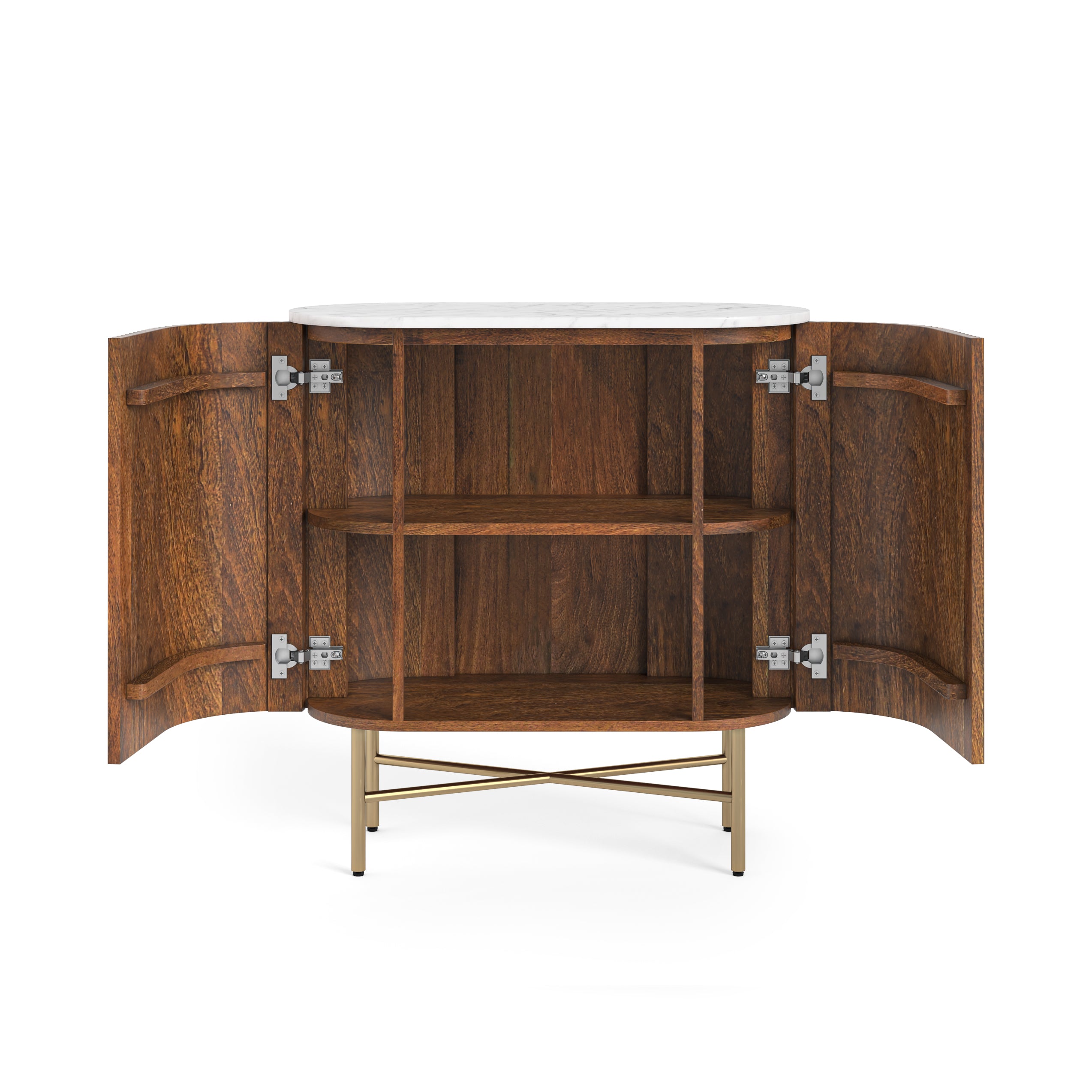 Marlow Brown Ribbed Mango Wood & White Marble Sideboard - Mini