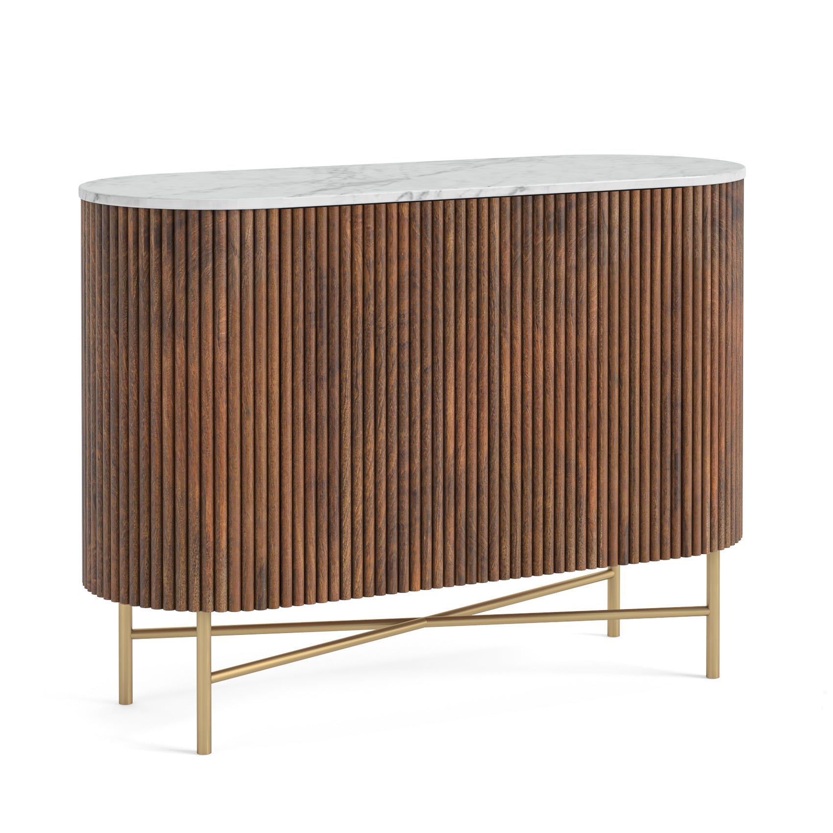Marlow Brown Ribbed Mango Wood & White Marble Sideboard - Small