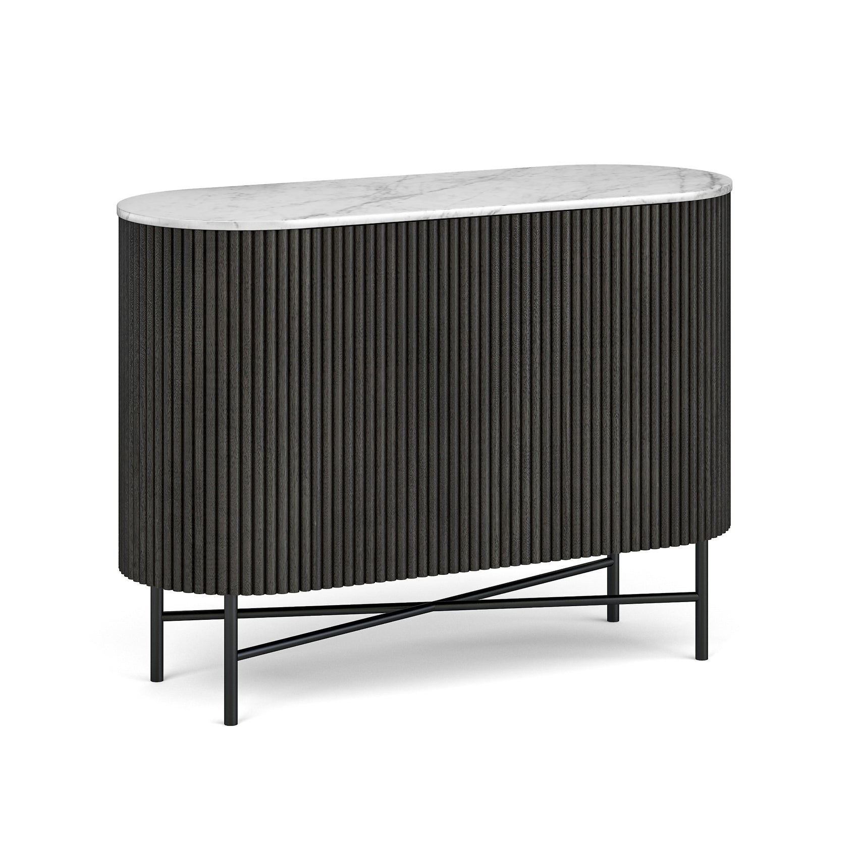 Hudson Black Ribbed Mango Wood & White Marble 
Sideboard - Small
