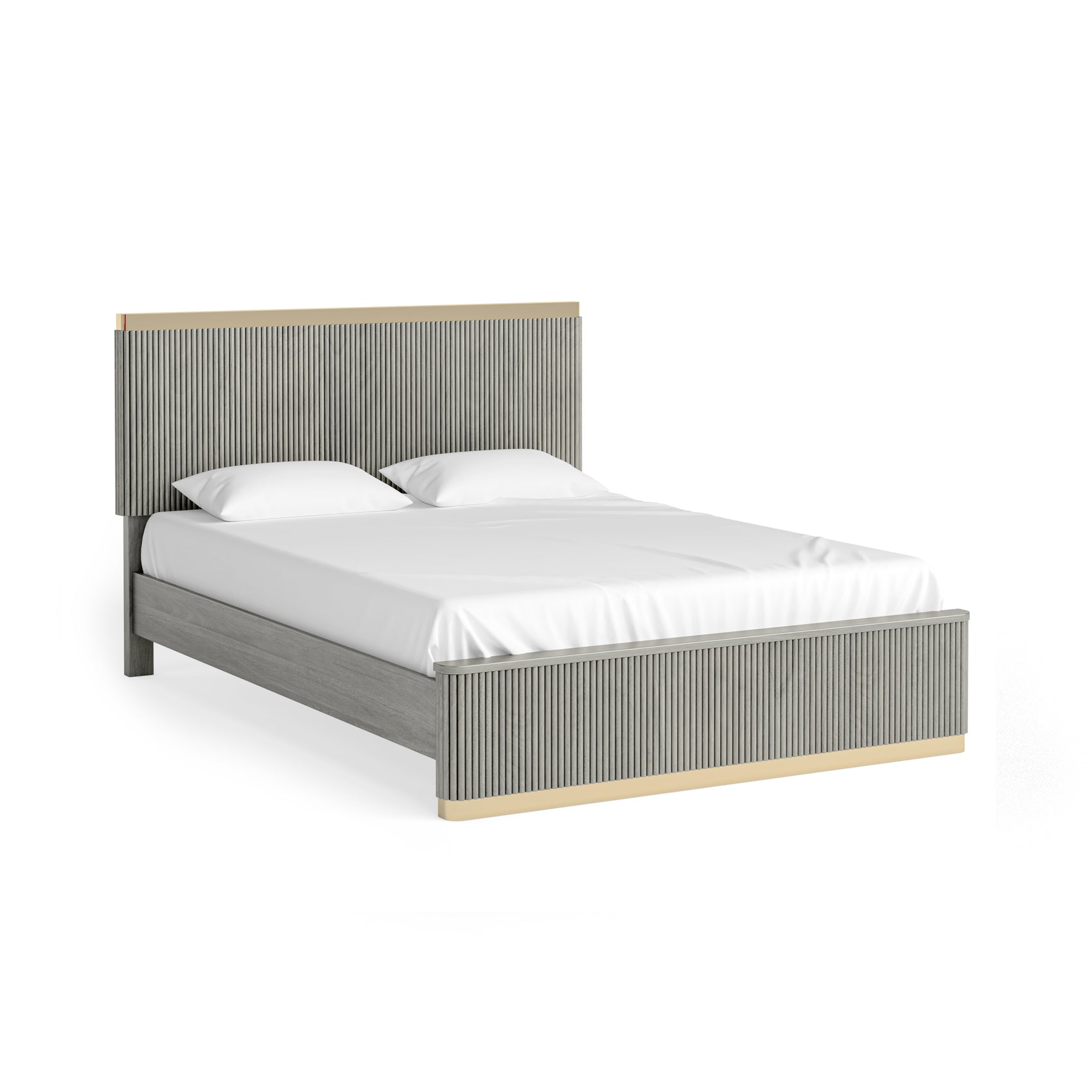 Monroe Grey Ribbed Mango Wood King Size Bed