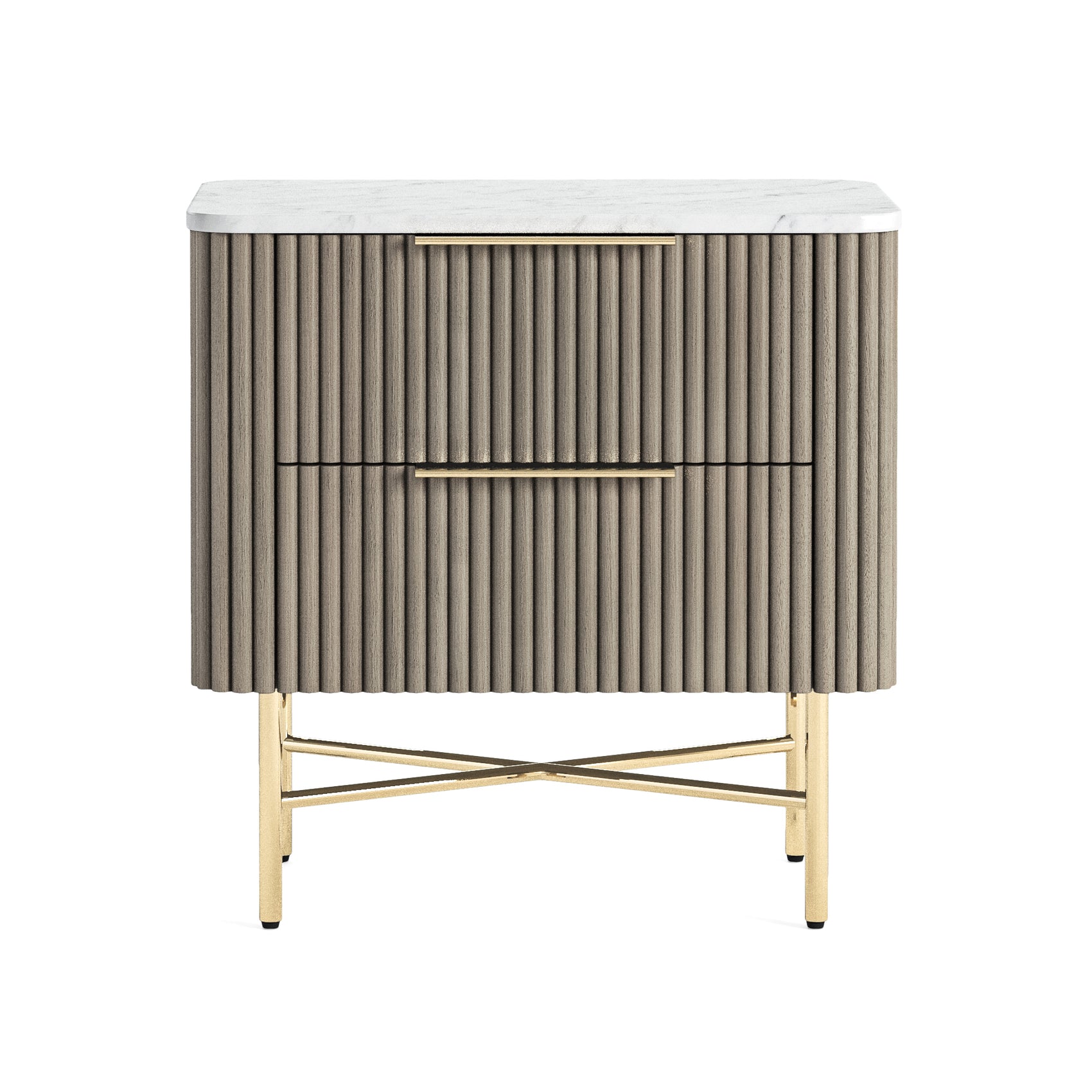 Monroe Grey Ribbed Mango Wood & White Marble Bedside Table