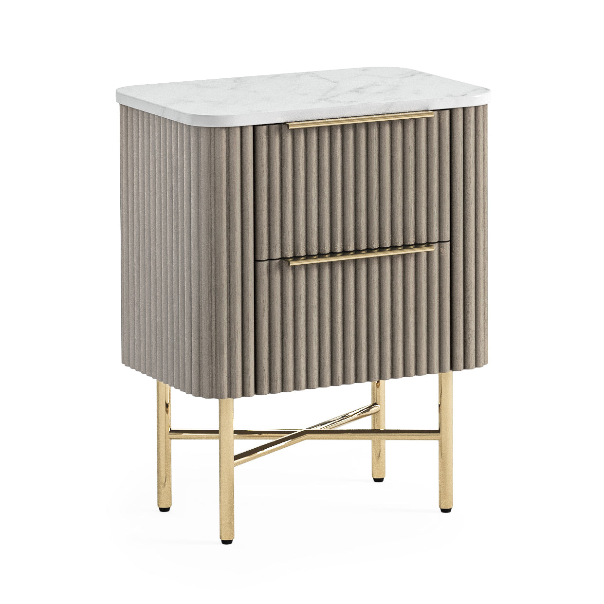 Monroe Grey Ribbed Mango Wood & White Marble Narrow Bedside Table