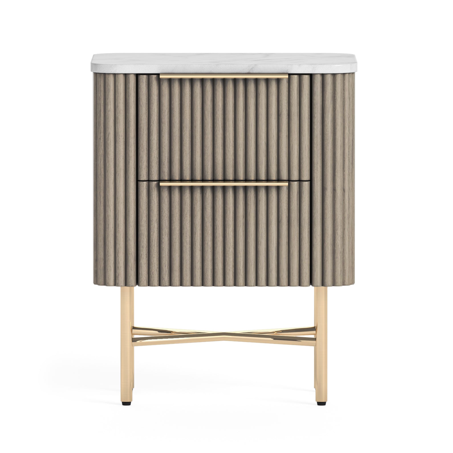 Monroe Grey Ribbed Mango Wood & White Marble Narrow Bedside Table
