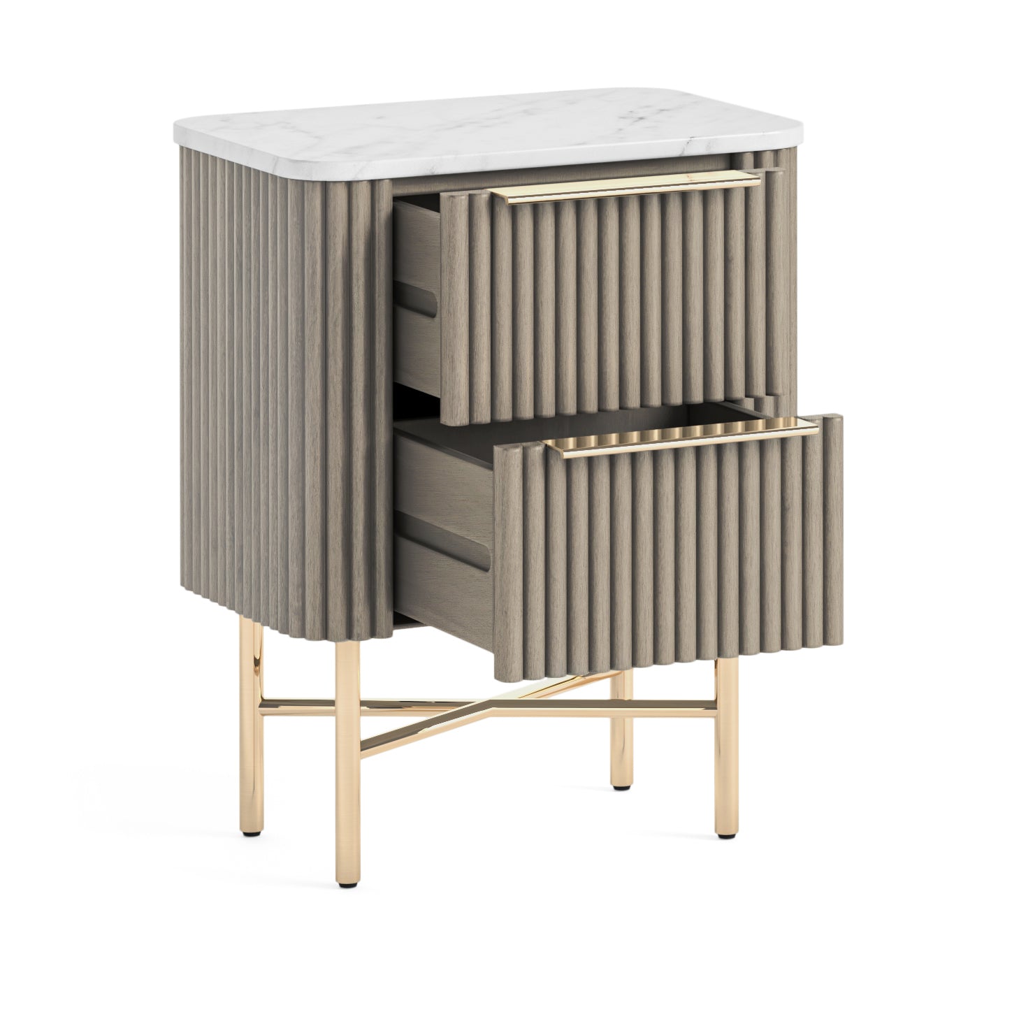 Monroe Grey Ribbed Mango Wood & White Marble Narrow Bedside Table