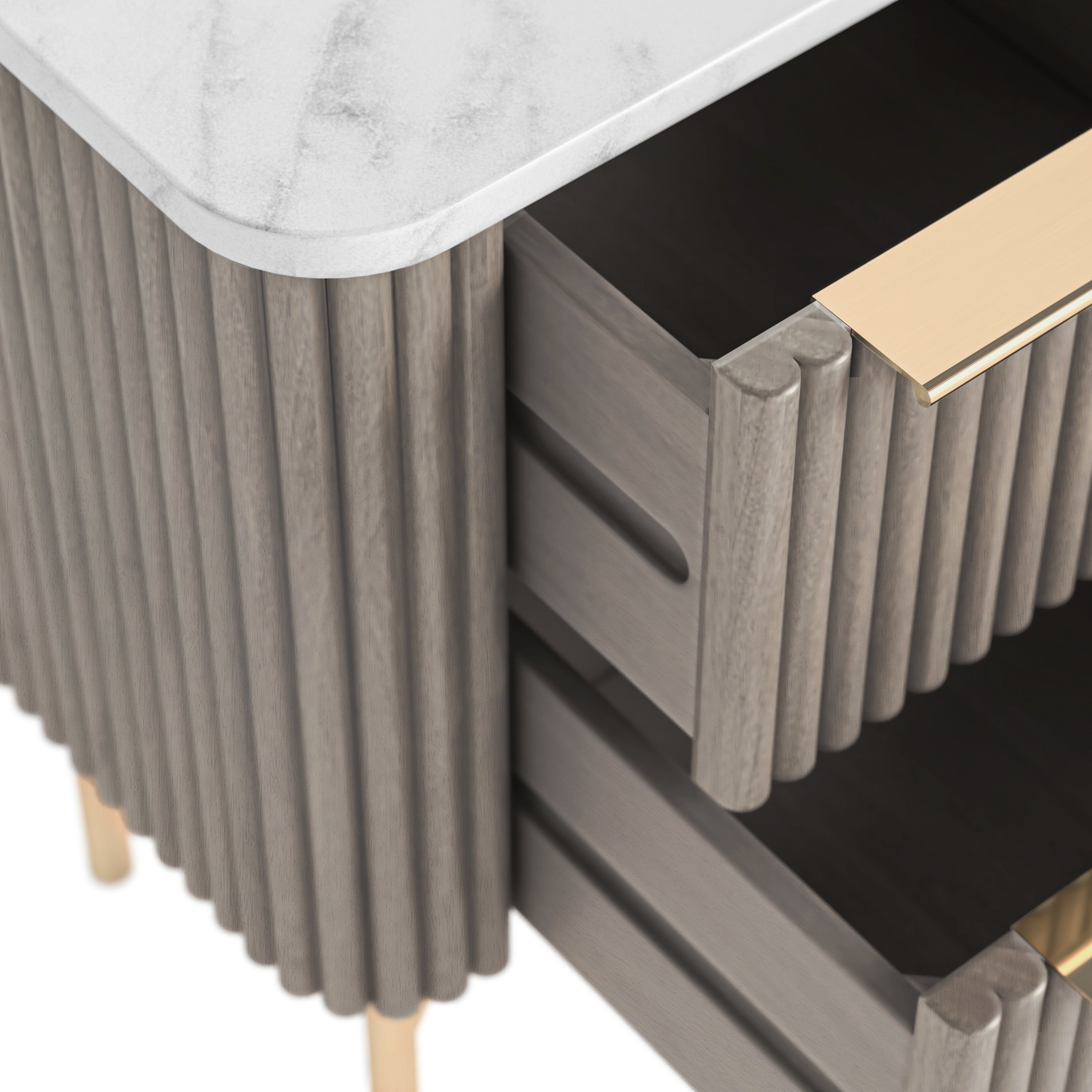 Monroe Grey Ribbed Mango Wood & White Marble Narrow Bedside Table