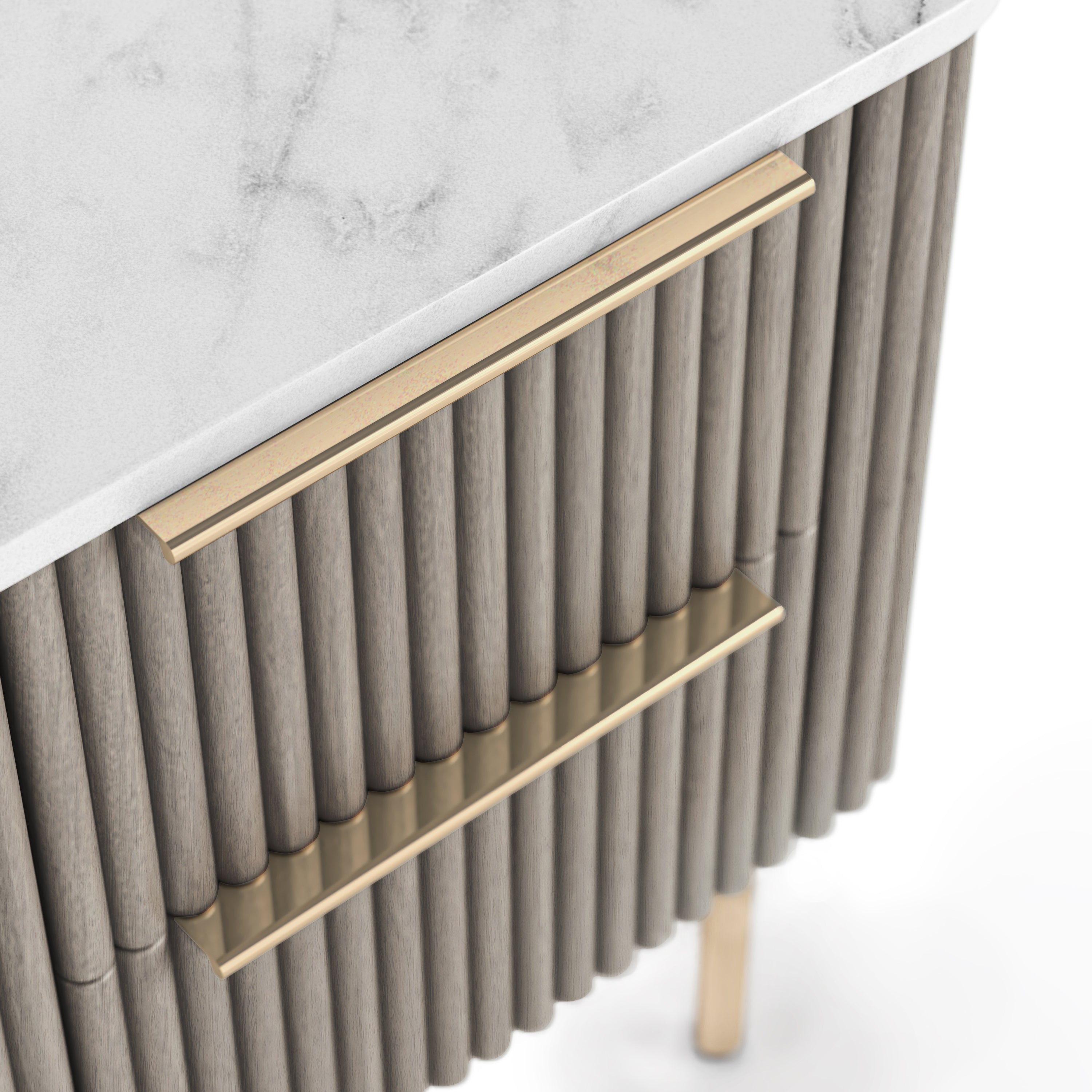 Monroe Grey Ribbed Mango Wood & White Marble Narrow Bedside Table