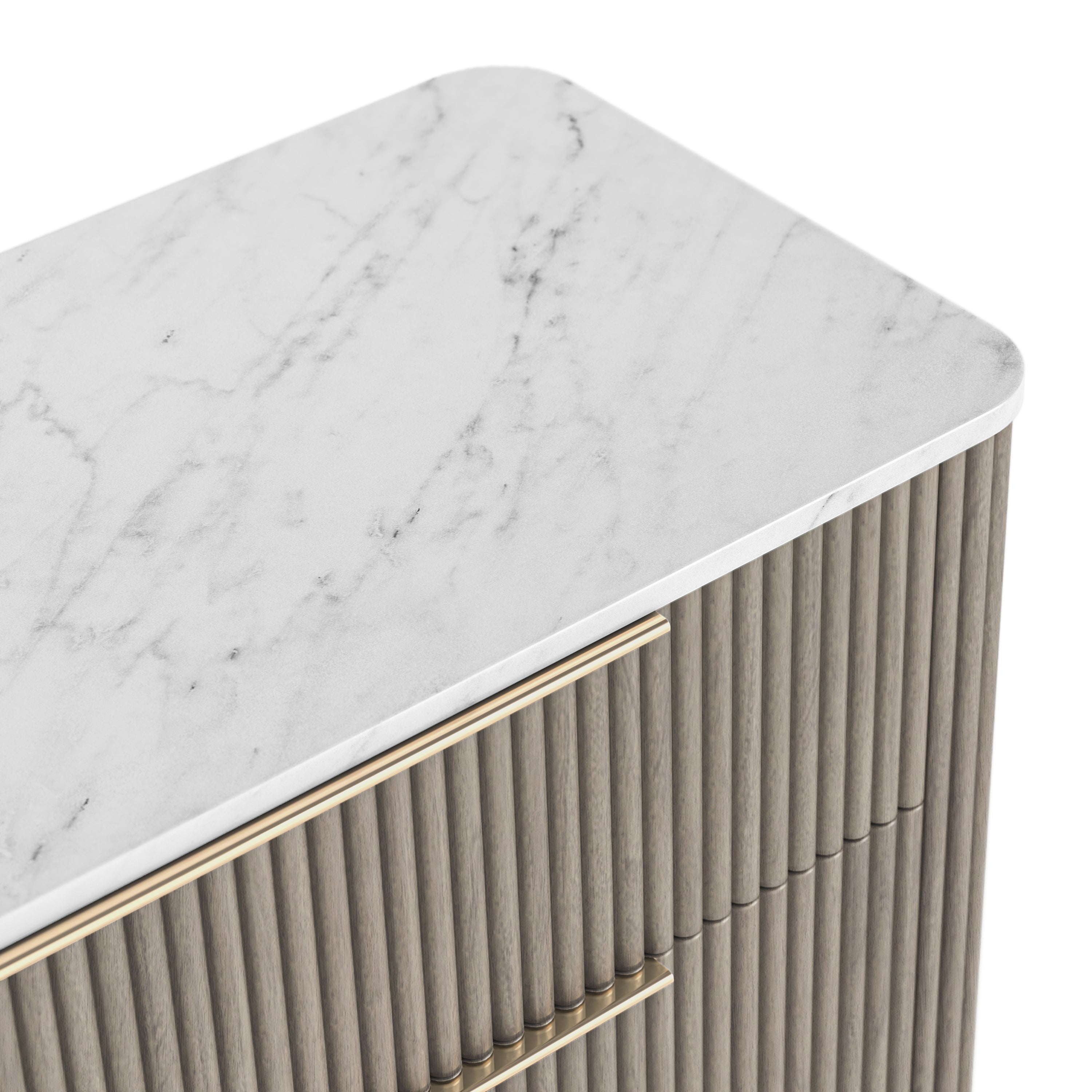 Monroe Grey Ribbed Mango Wood & White Marble Chest 5 Drawer