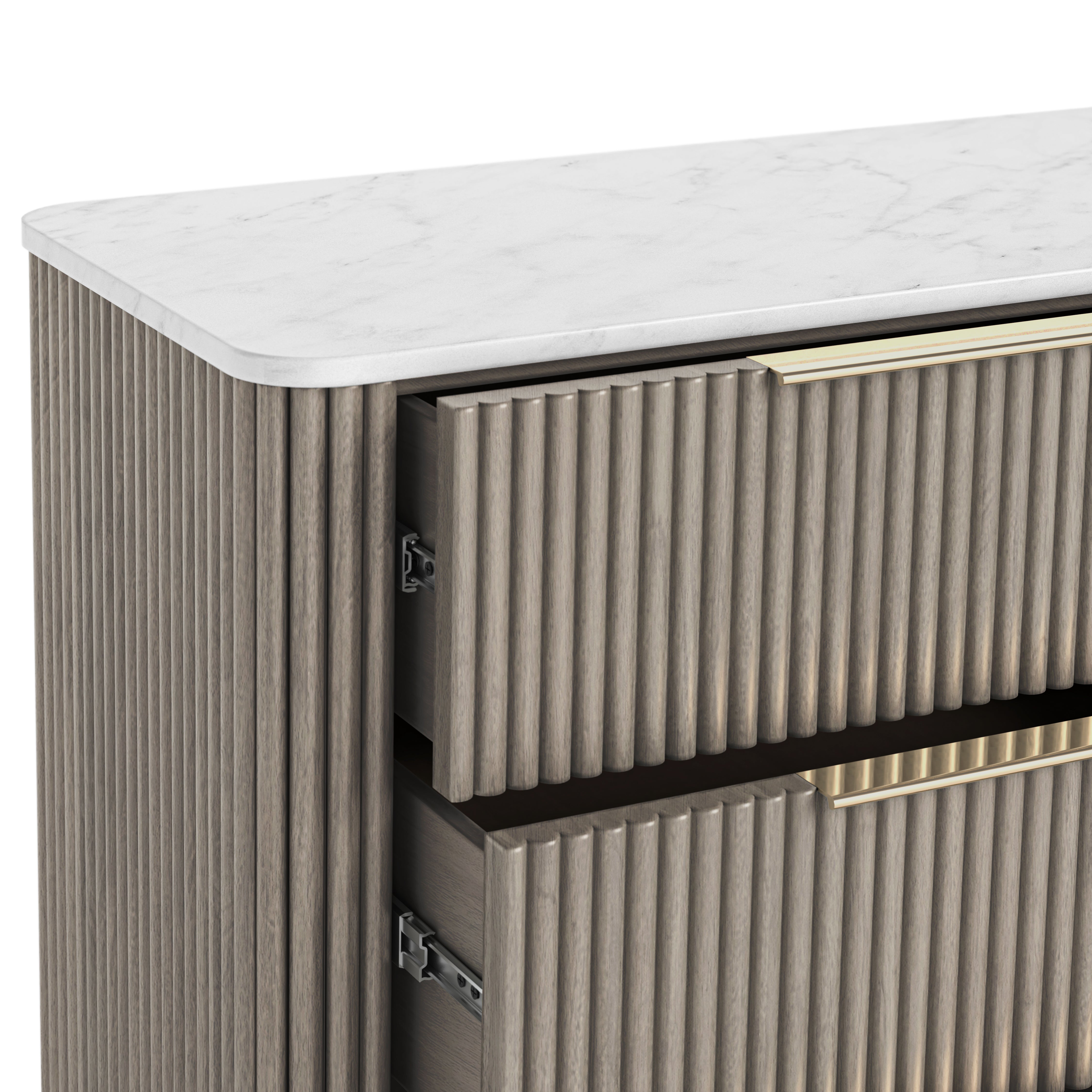 Monroe Grey Ribbed Mango Wood & White Marble Chest 5 Drawer