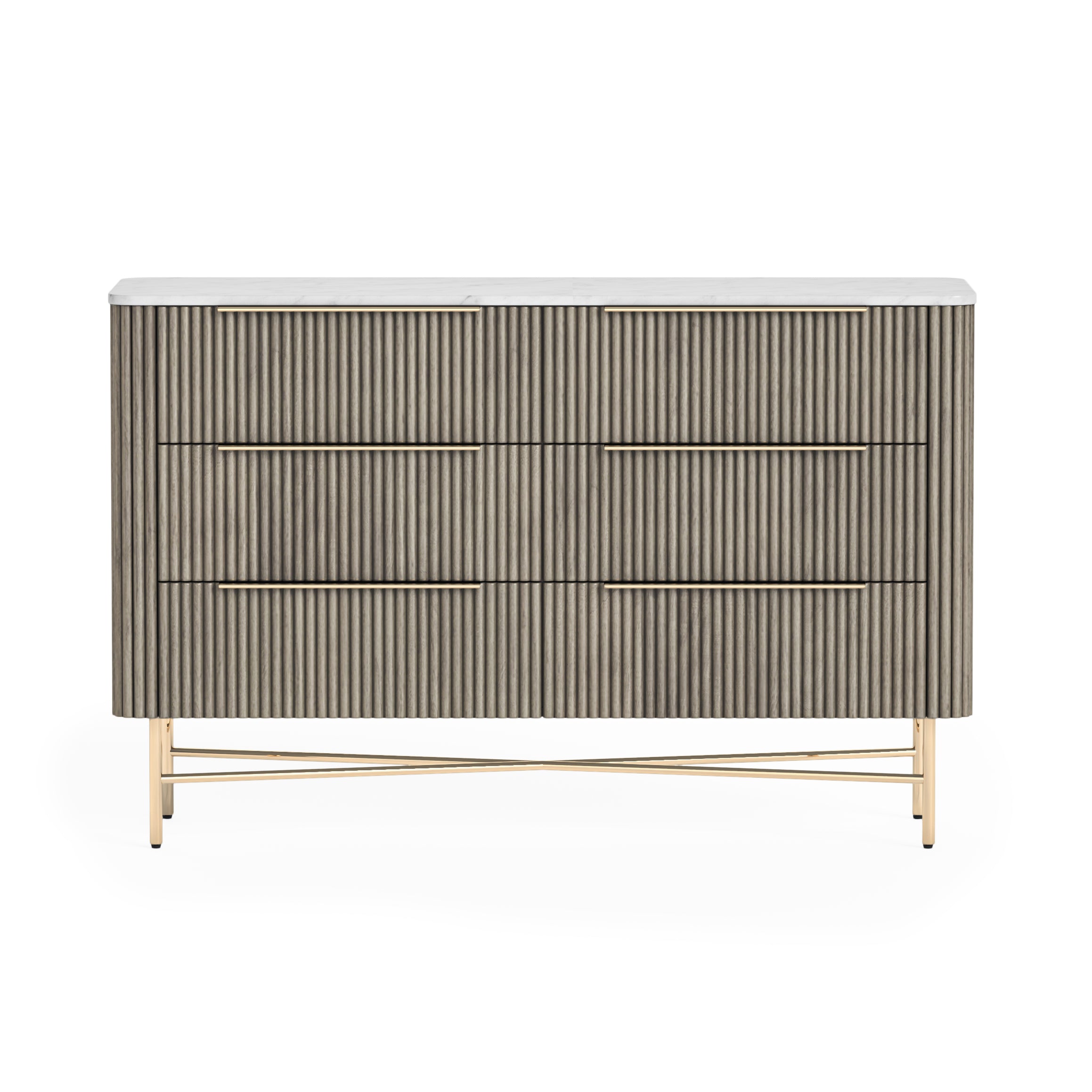 Monroe Grey Ribbed Mango Wood & White Marble 6 Drawer Chest