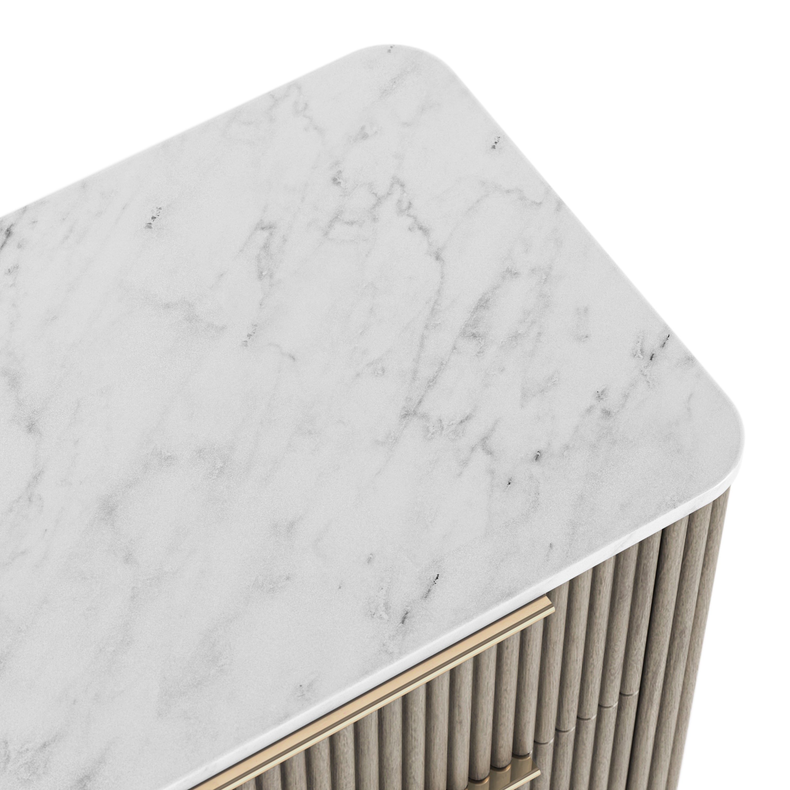Monroe Grey Ribbed Mango Wood & White Marble 6 Drawer Chest