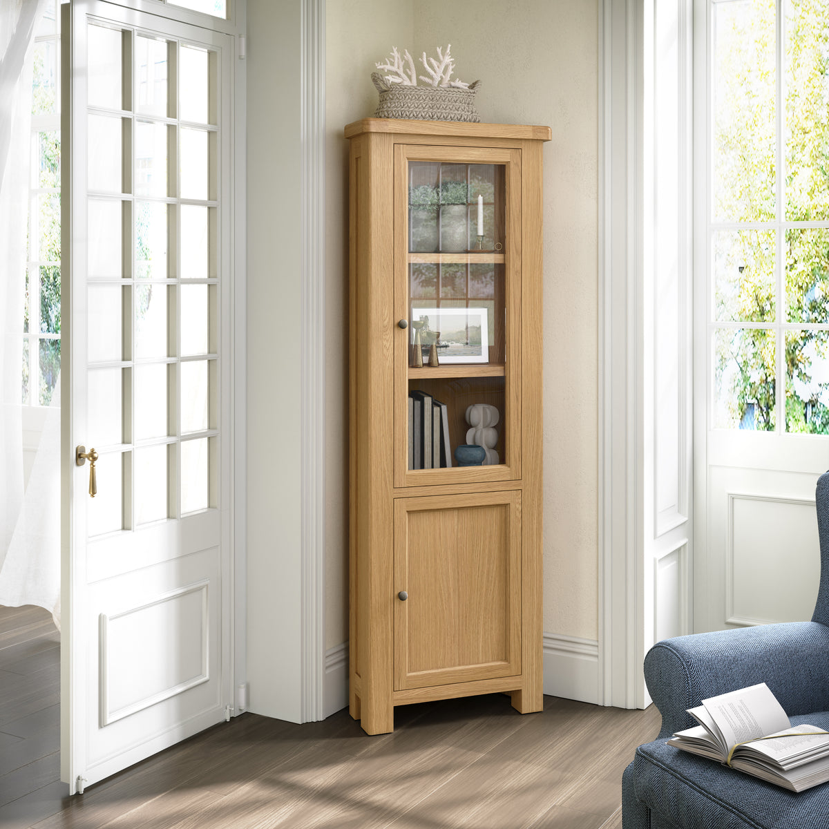Jackson Oak Wood Corner Display Cabinet